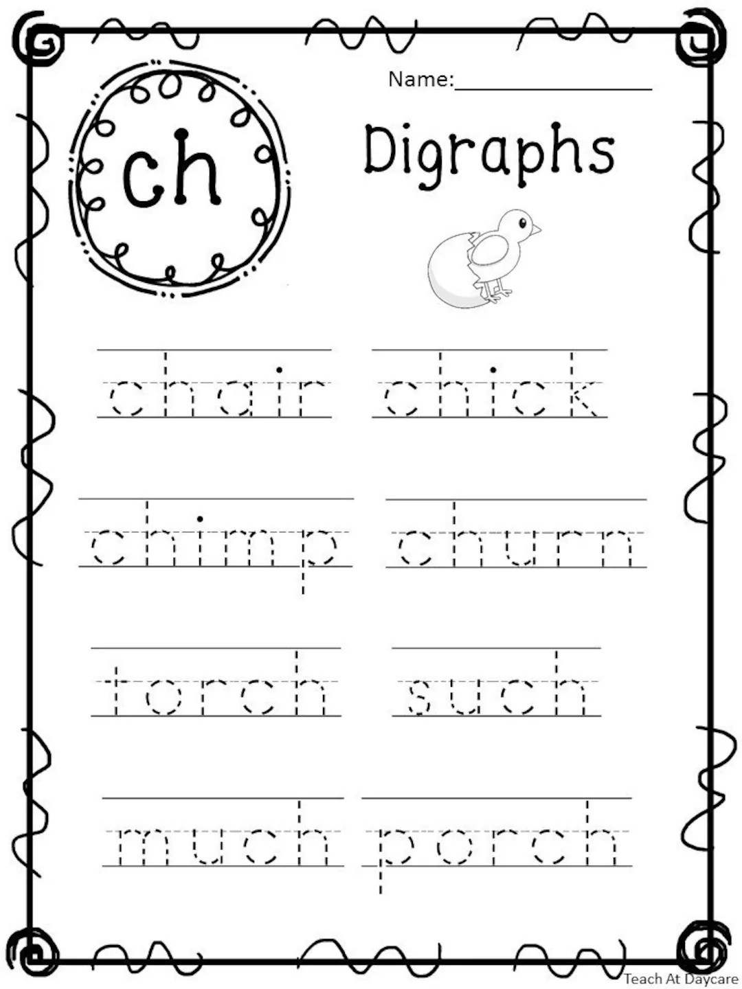 10 Printable Digraphs Trace The Word Worksheets Kindergarten 2nd 
