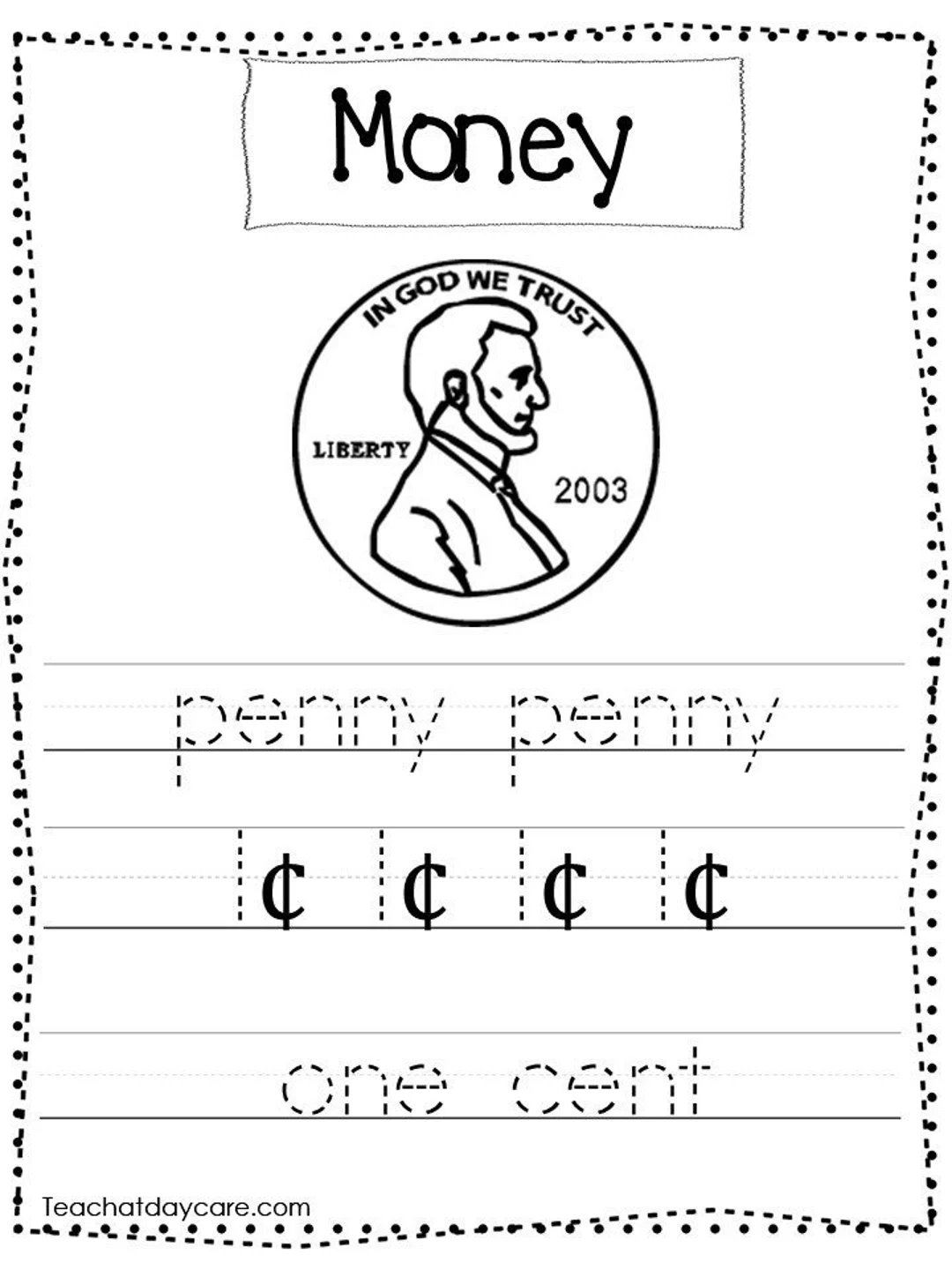 10 Printable Money Tracing Worksheets Kdg 2nd Grade Math Etsy
