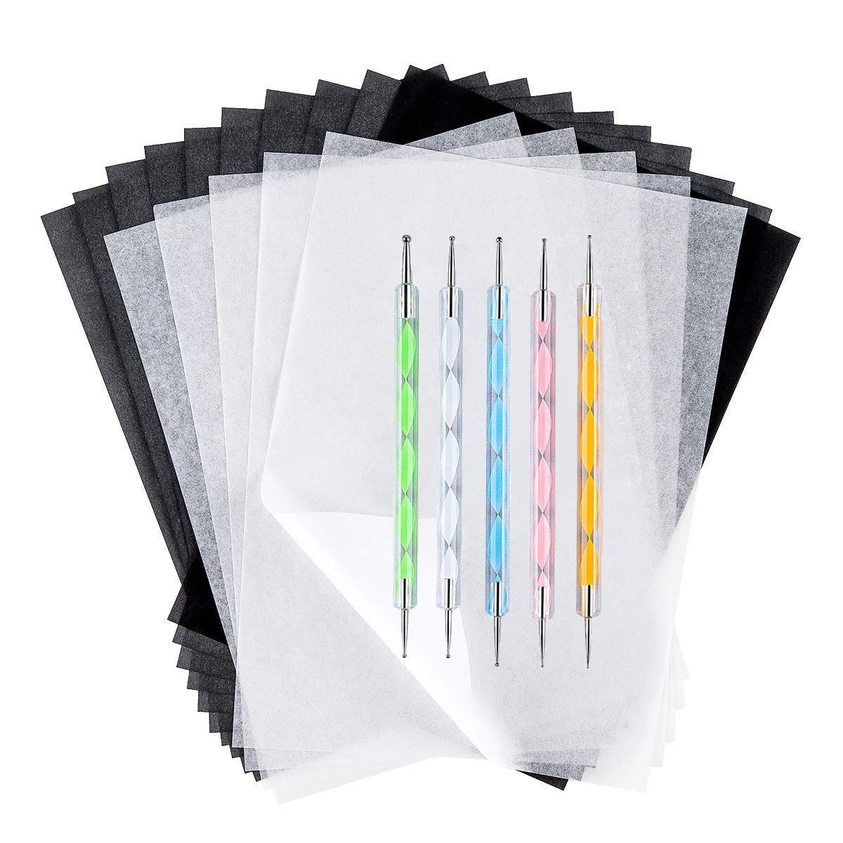 100 Sheets White Tracing Paper 100 Sheets Carbon Transfer Paper And 5 Pieces Ball Embossing Styluses For Wood Burning Craft Paper Canvas And Other 