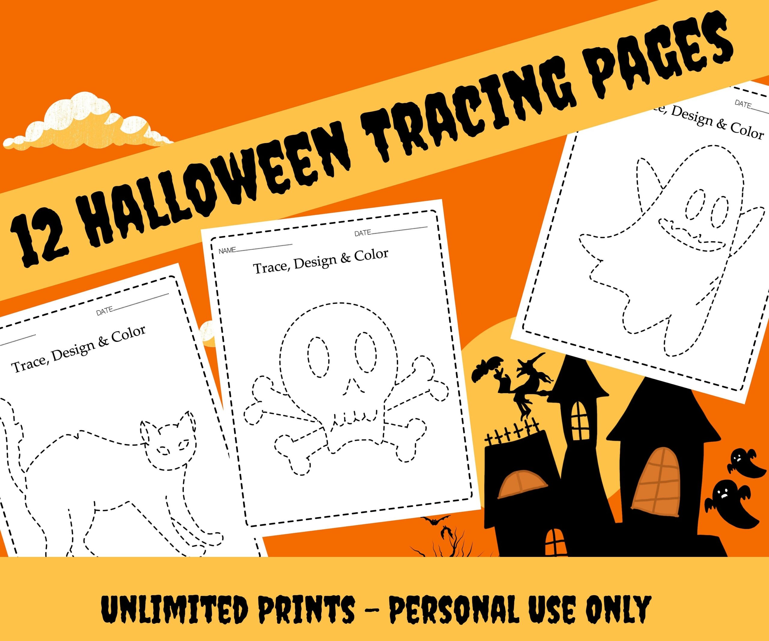 12 Page Halloween Tracing Practice Sheets Toddlers Autism 