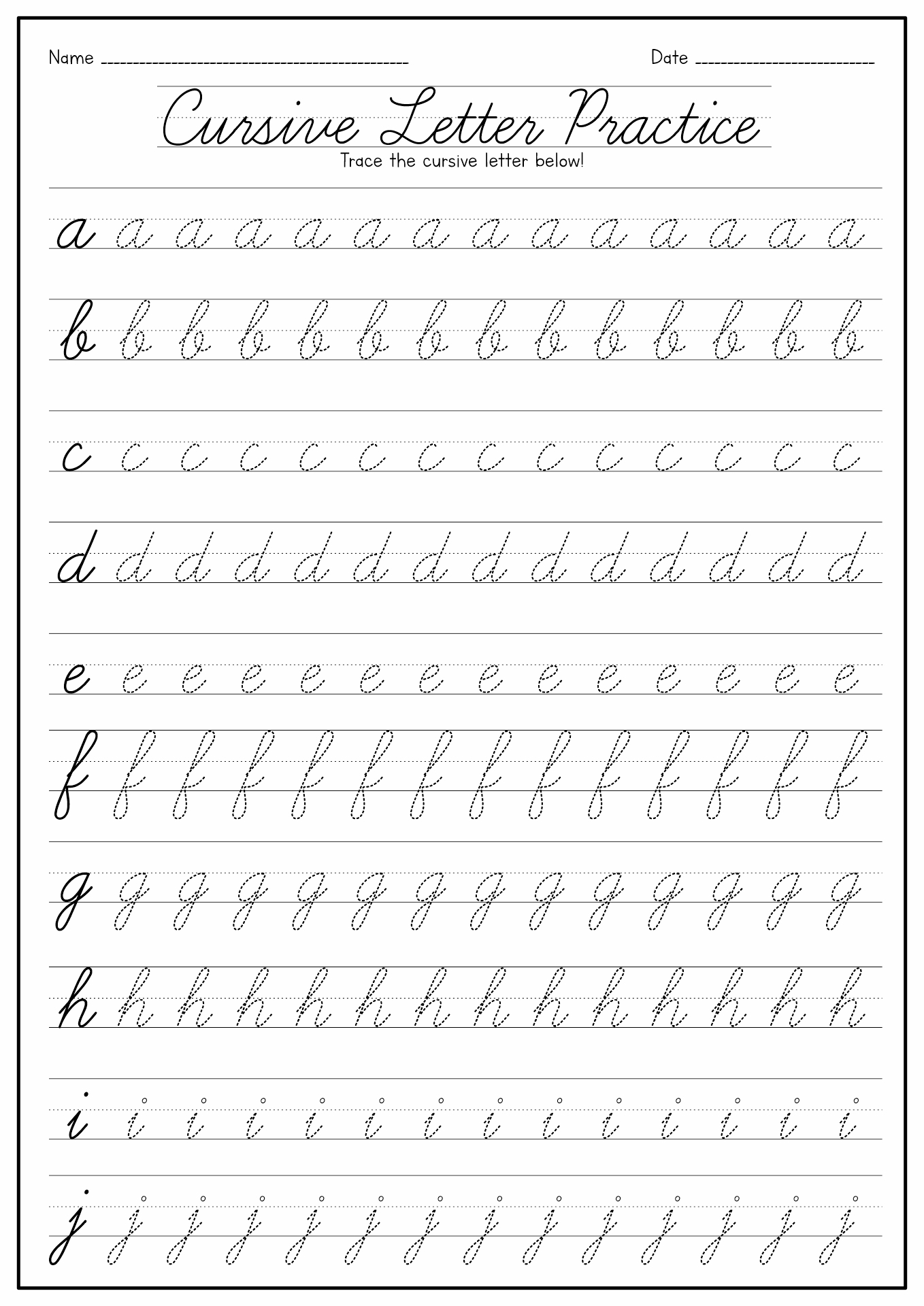 Cursive Alphabet Tracing Sheet