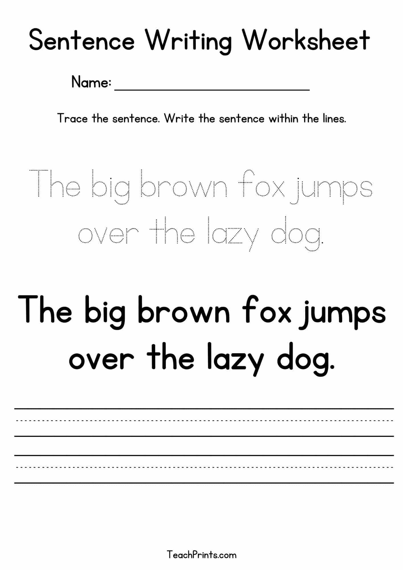 Tracing Worksheets Sentences