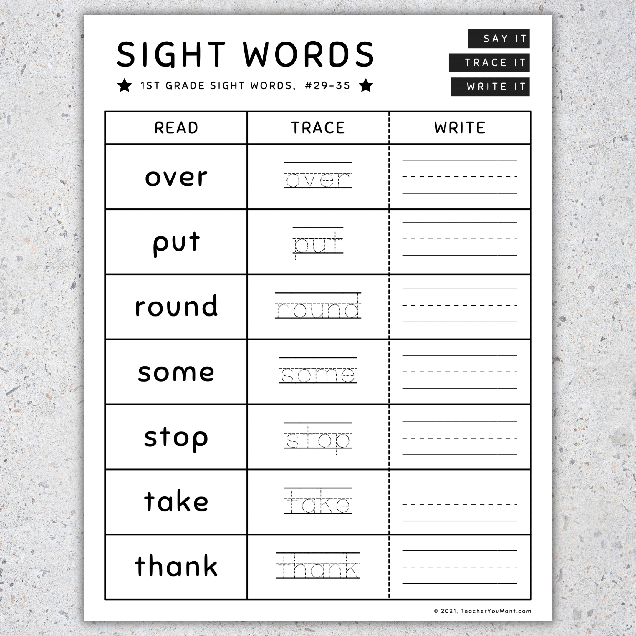1st Grade Sight Words Read Trace amp Write Worksheets amp Activities 
