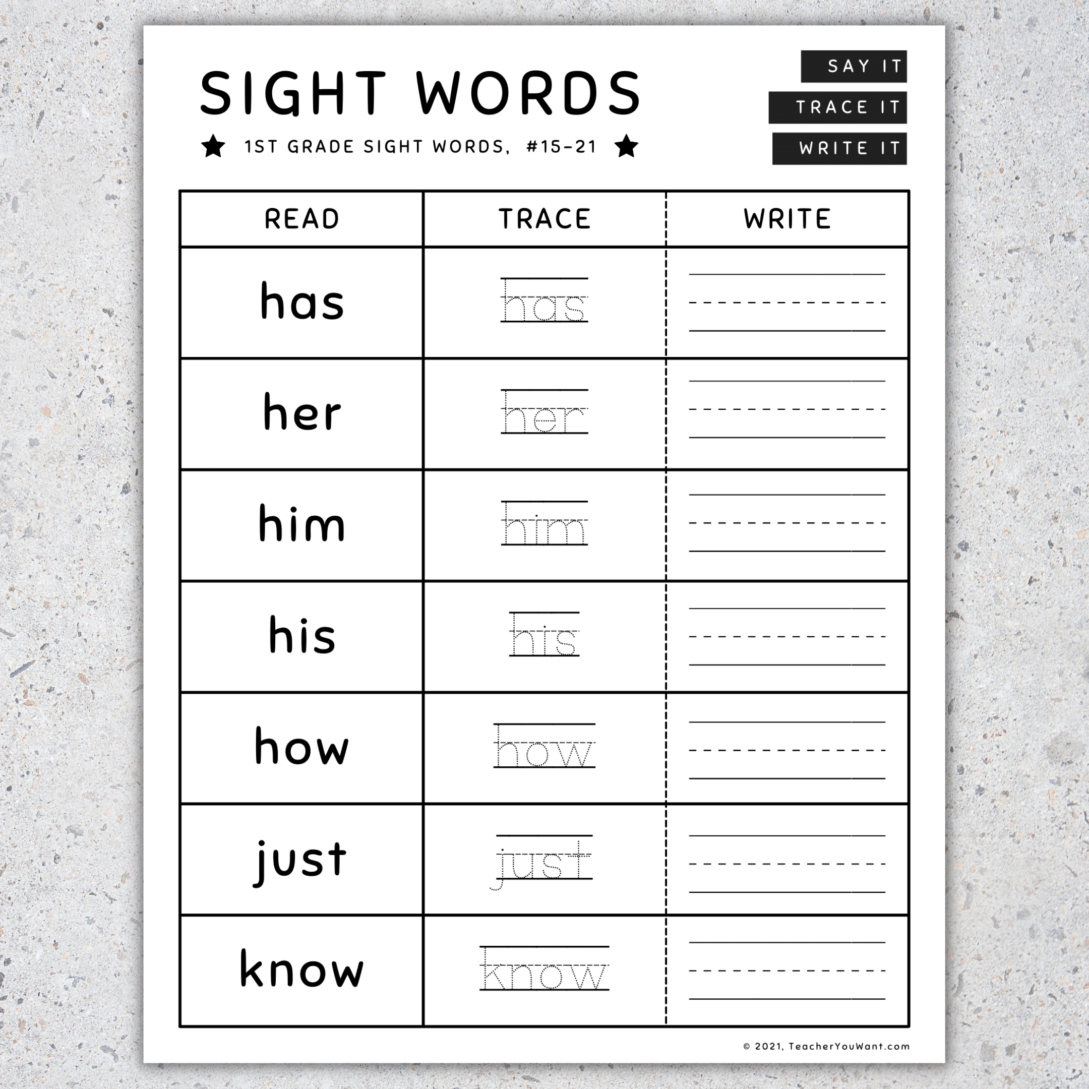 1st Grade Sight Words Read Trace amp Write Worksheets amp Activities 