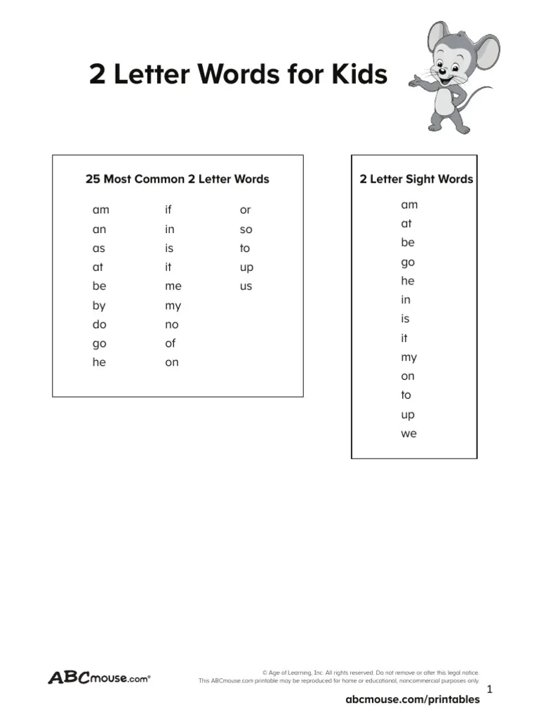 2 Letter Words PDF