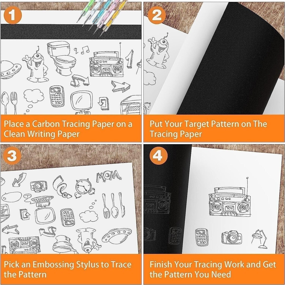 200 Sheets Carbon Paper Black Graphite Paper Transfer Tracing 
