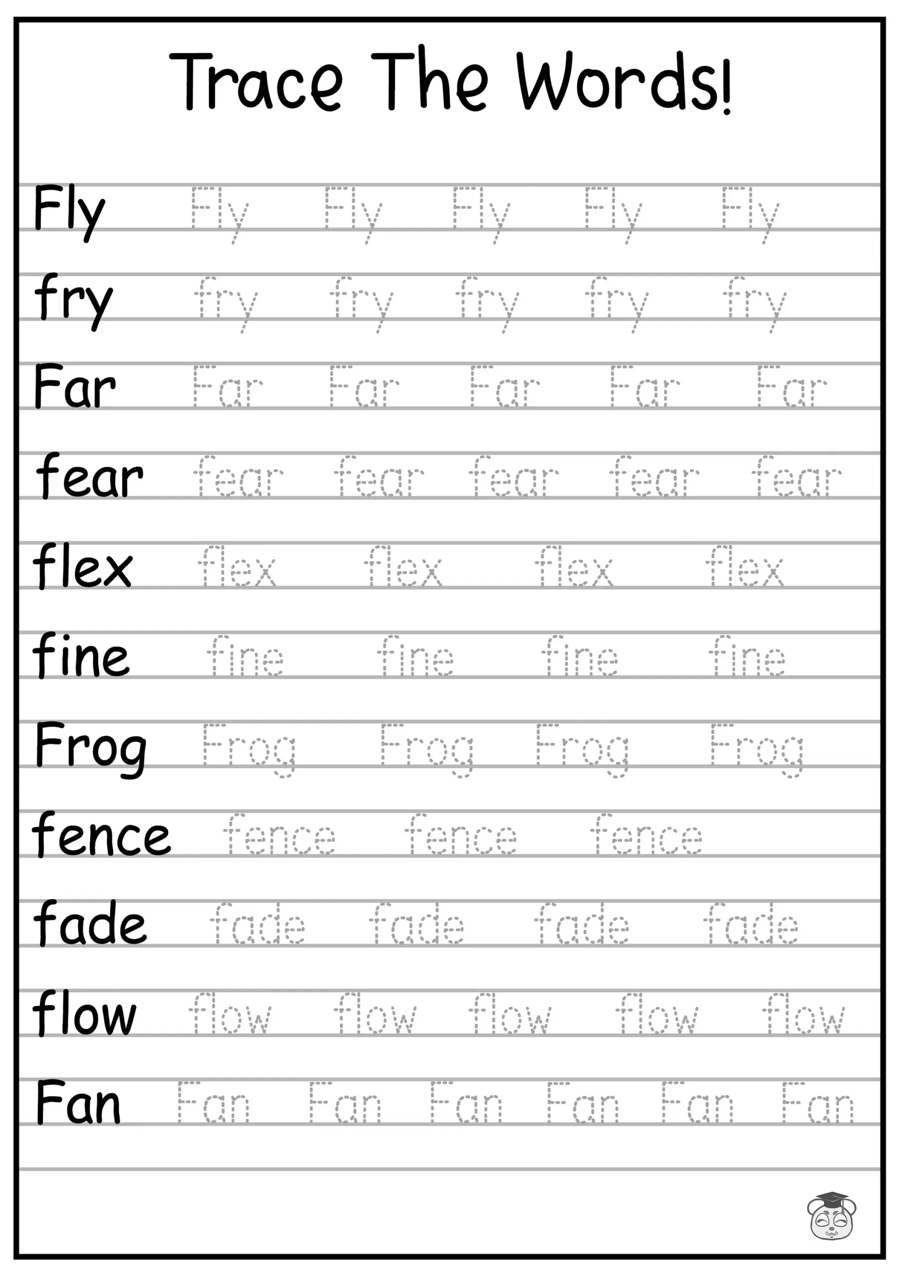24 Printable Trace The Words Worksheet Alphabetical A Z Capital 