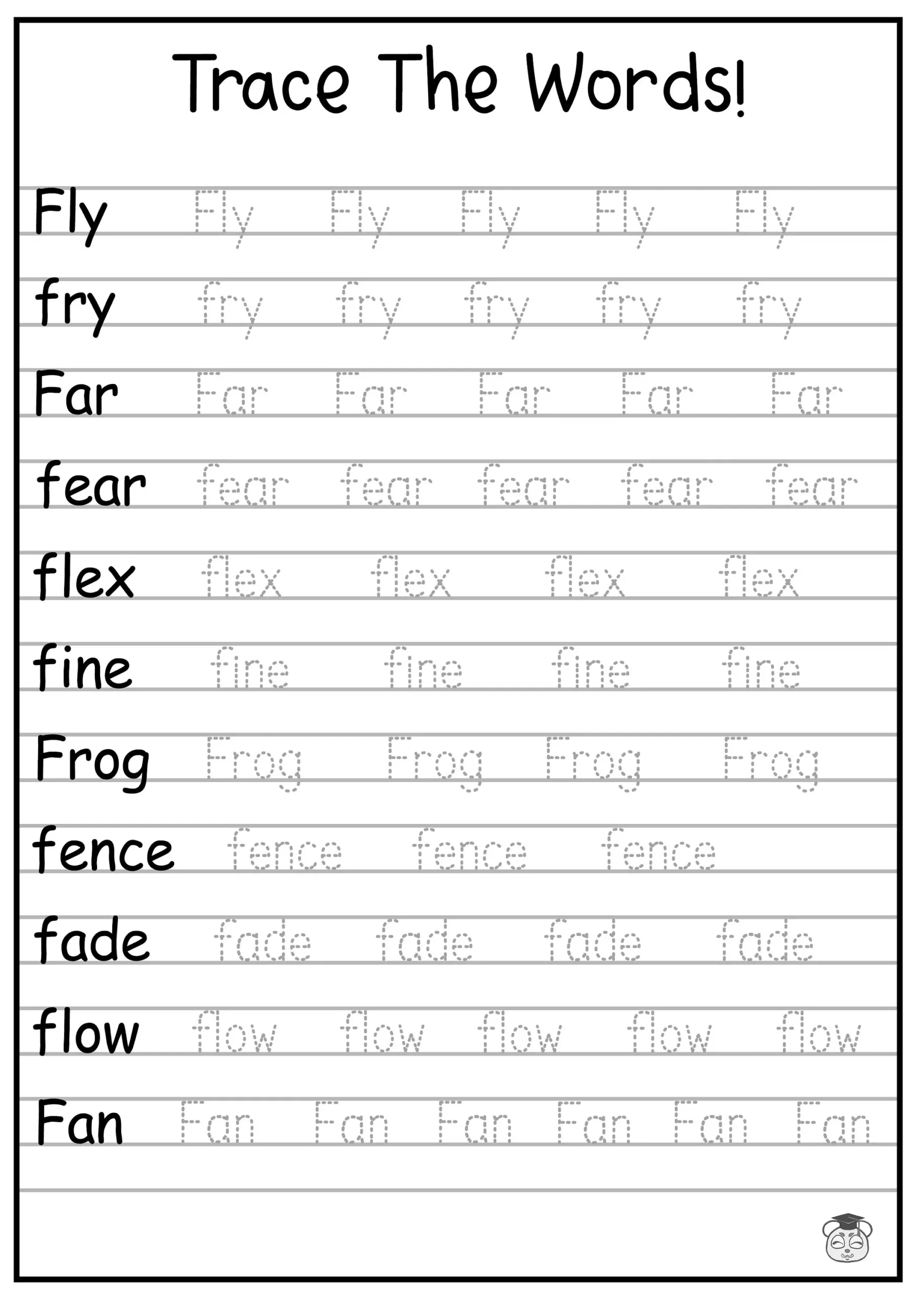 24 Printable Trace The Words Worksheet Alphabetical A Z Capital 