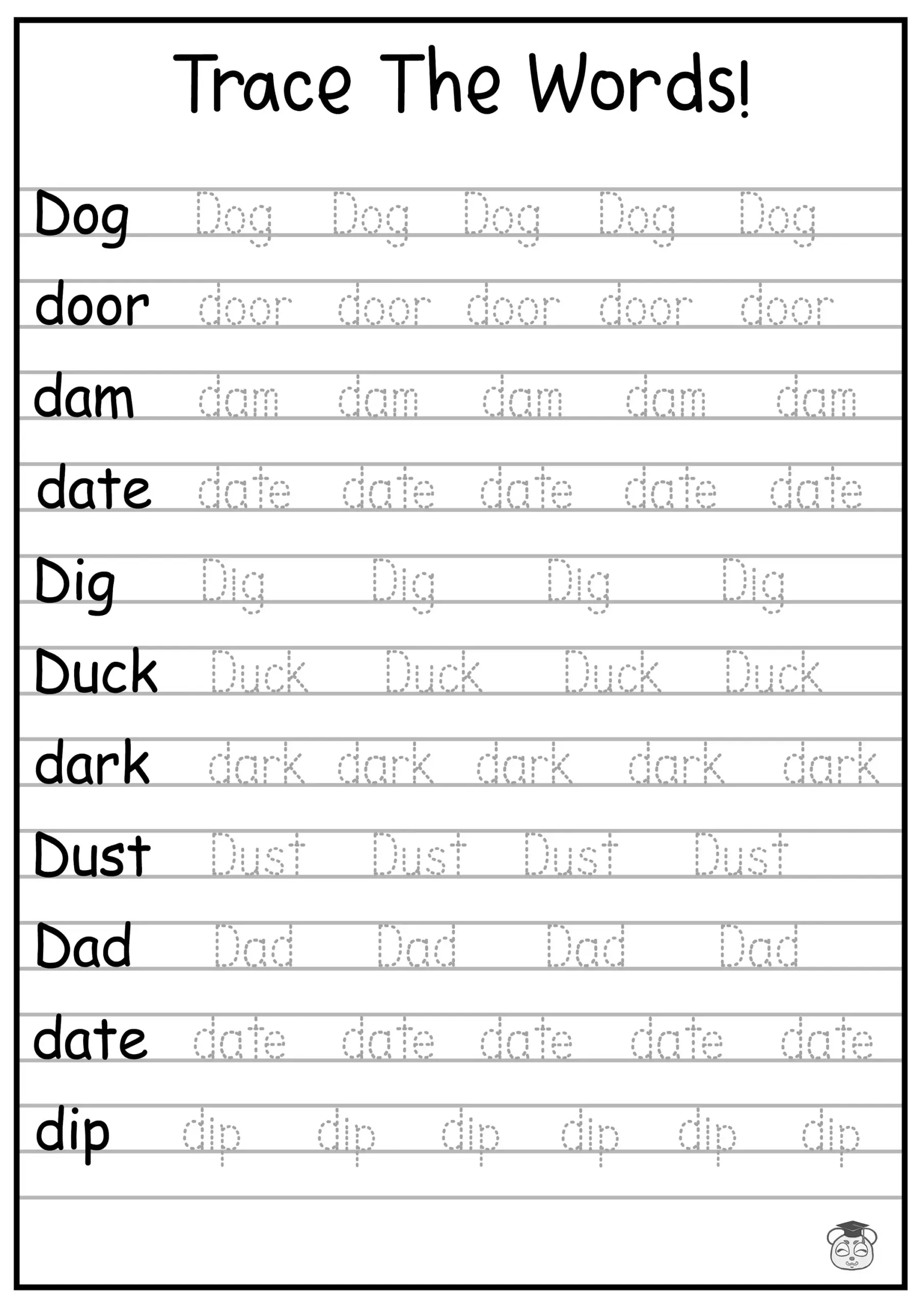 24 Printable Trace The Words Worksheet Alphabetical A Z Capital 