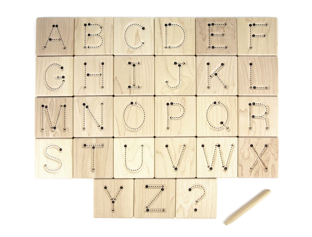 27 Pc Manuscript Letter Alphabet Maple Tracing Tiles Everwood 