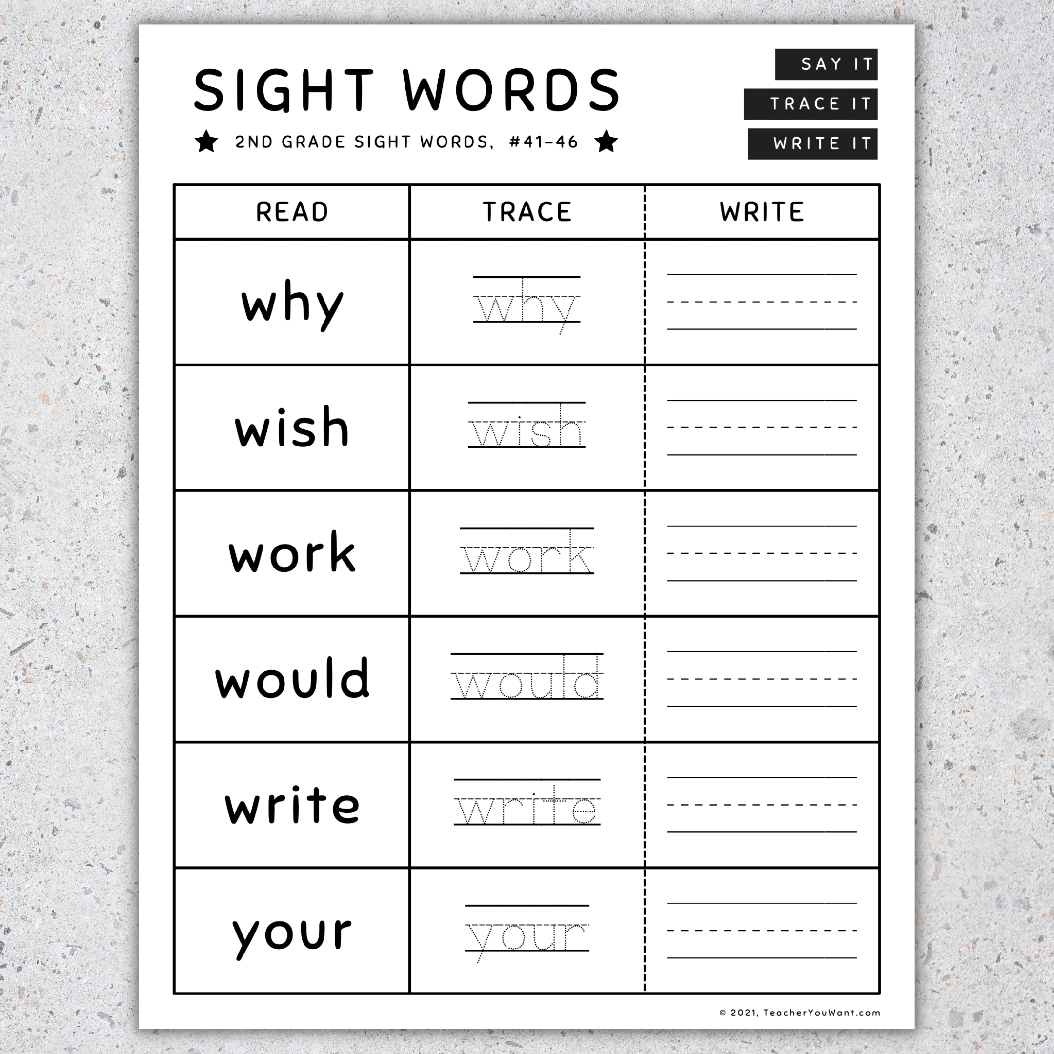 Tracing Sight Words Worksheet