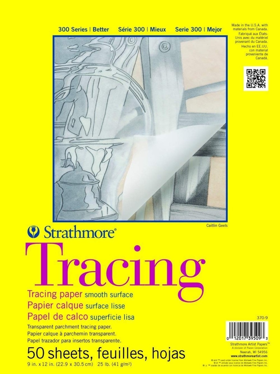 300 Series Tracing Paper Pad Tape Bound 9x12 Inches 50 Sheets 25lb 