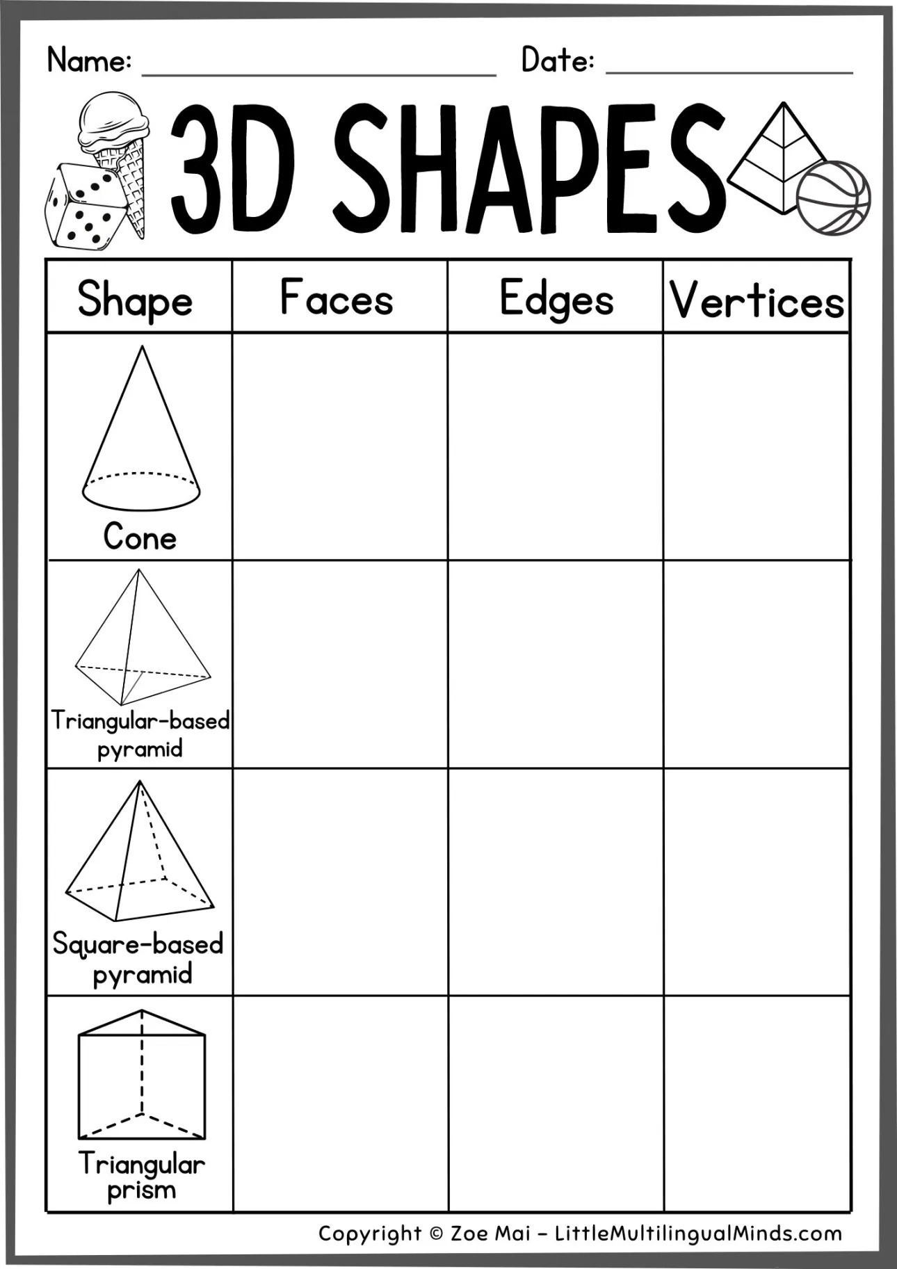3D Shape Nets And Activity Worksheets Free Resources