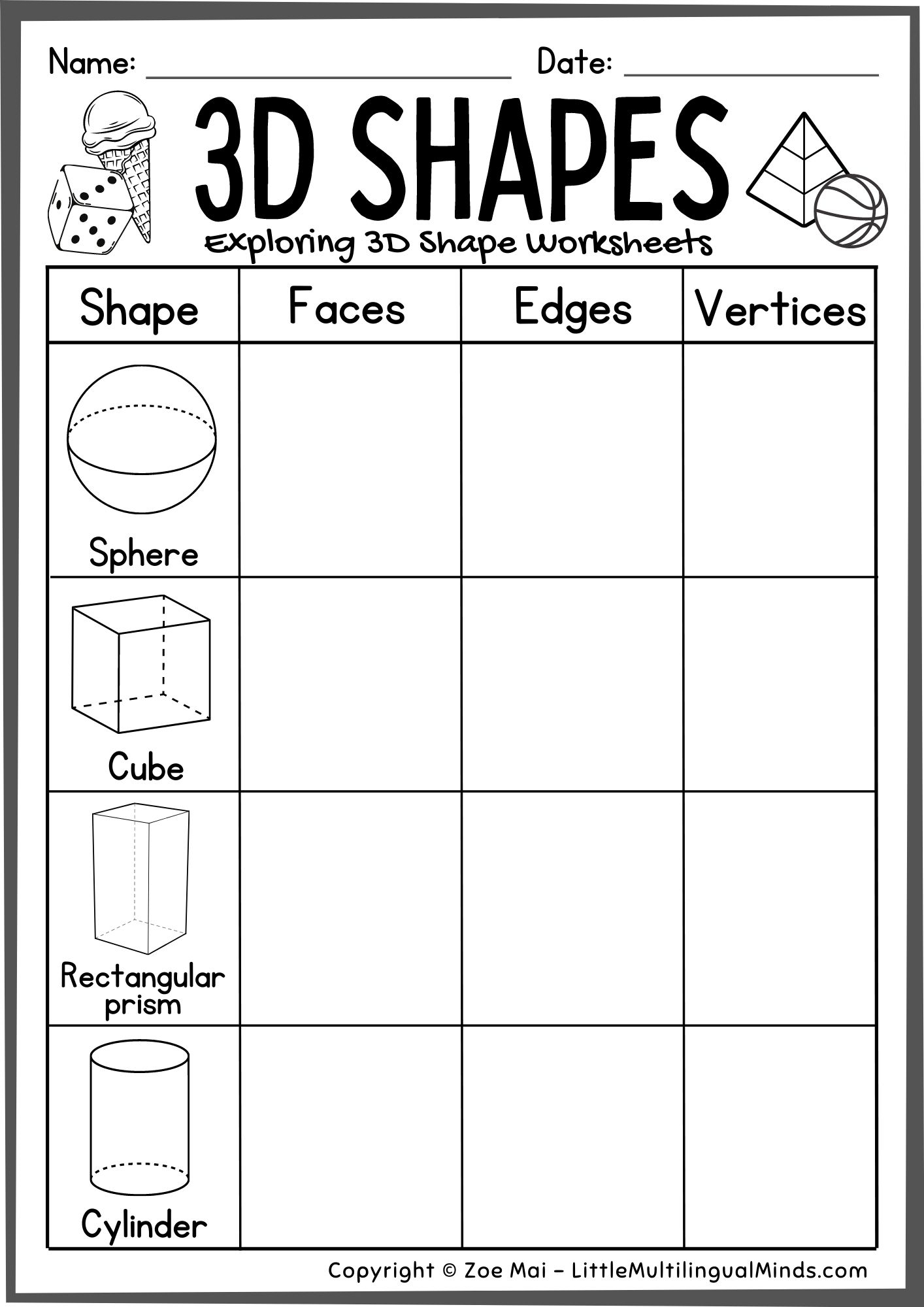 Tracing 3d Shapes Worksheet