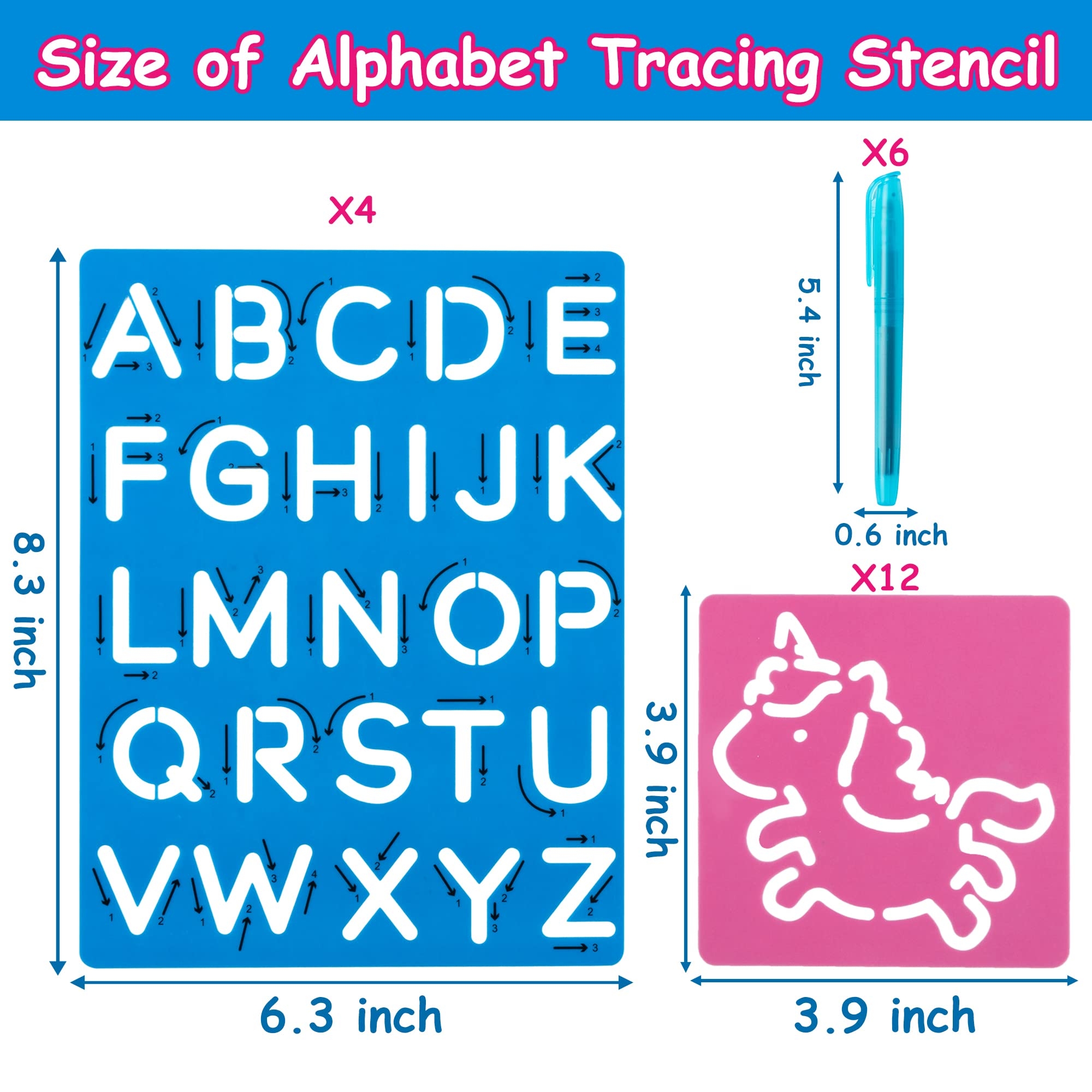 3sscha 22Pcs Alphabet Tracing Stencil Set For Kids Drawing Stencils With Color Highlighter Letters Numbers And Cute Animal Pattern Paint Boards Learn 