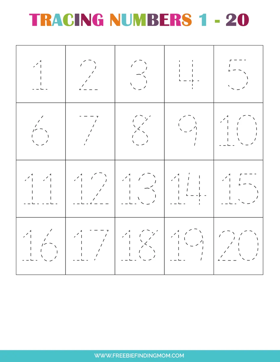 Tracing Numbers 1 20 Worksheets Free