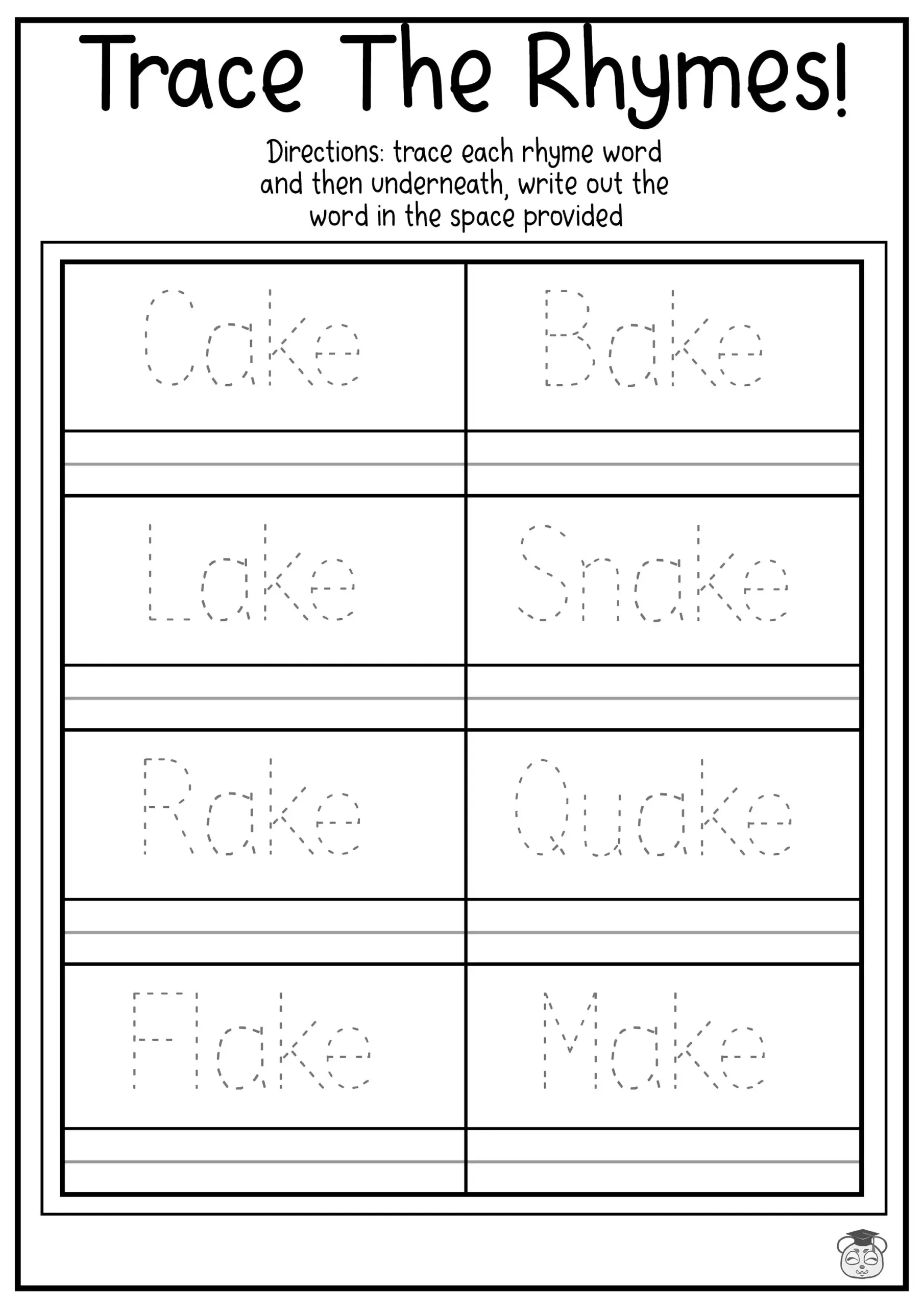 9 Printable Rhyme Word Tracing amp Writing Practice Worksheets 