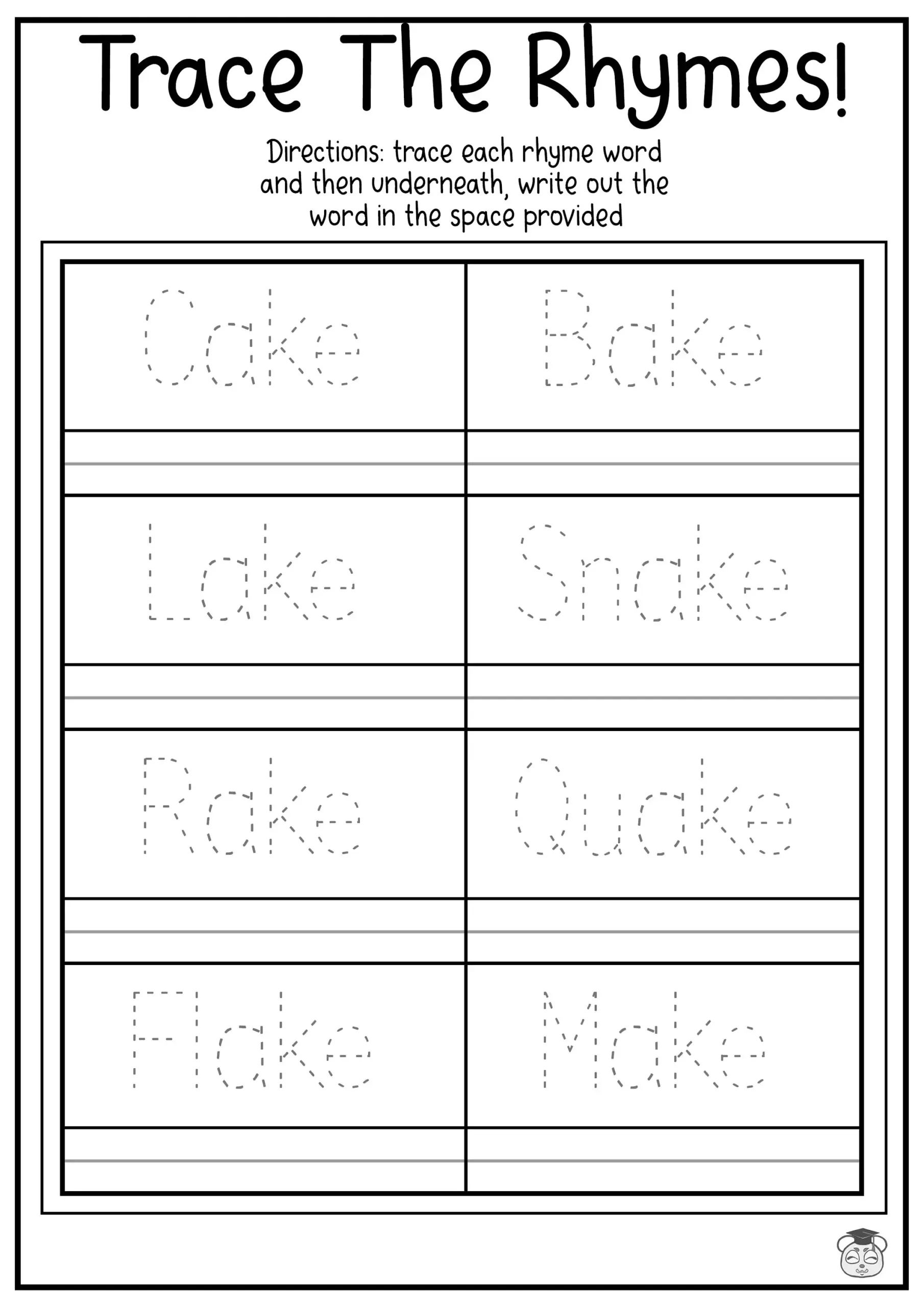 9 Printable Rhyme Word Tracing amp Writing Practice Worksheets 