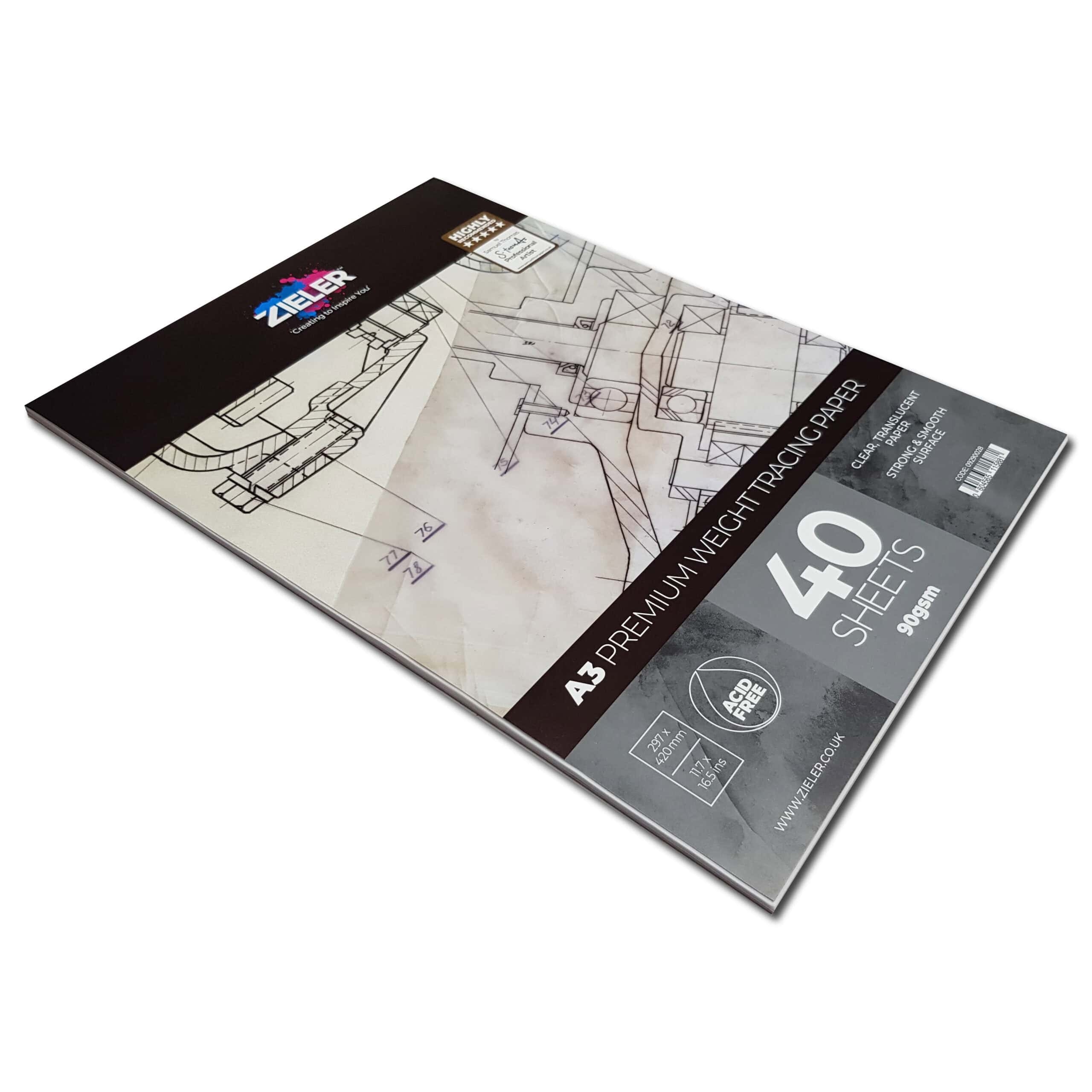 A3 Premium Tracing Paper Pad 40 Medium Weight 90gsm Sheets Zieler