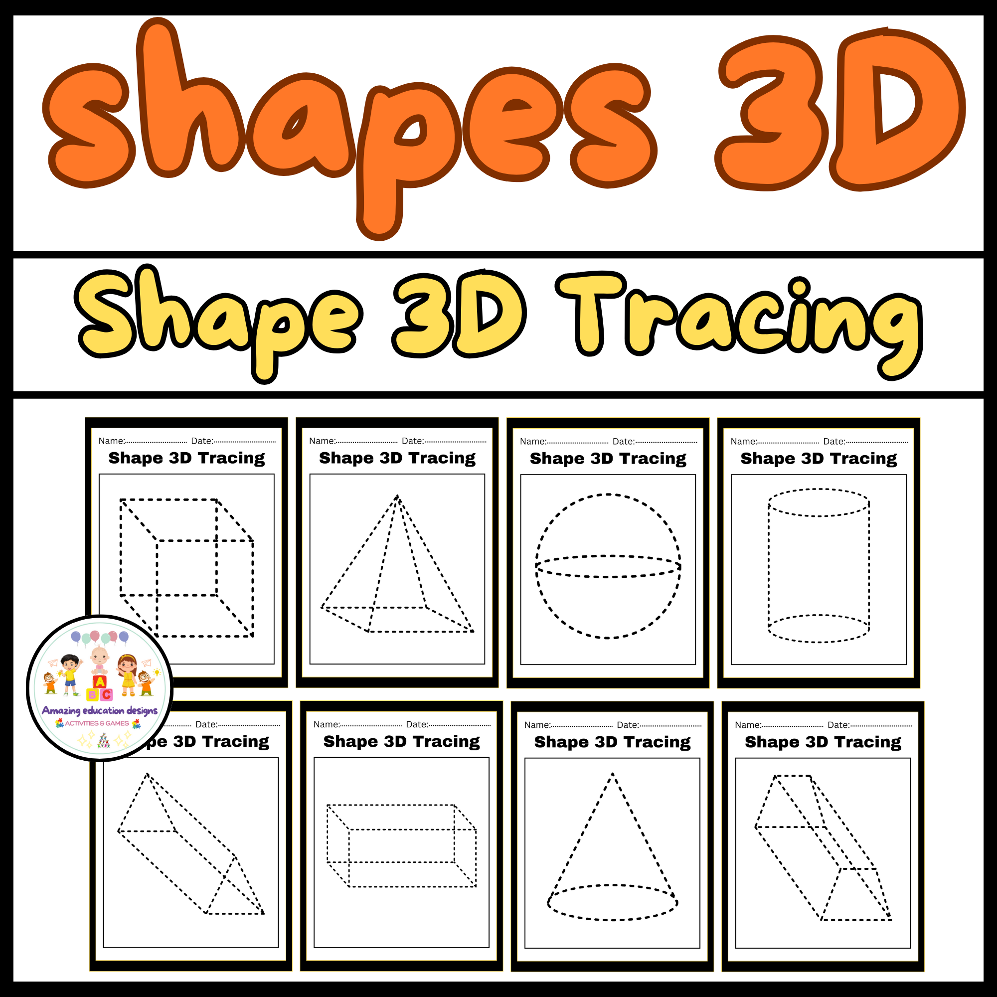 Activities Shapes 3D Tracing Worksheets Back To School Made By 