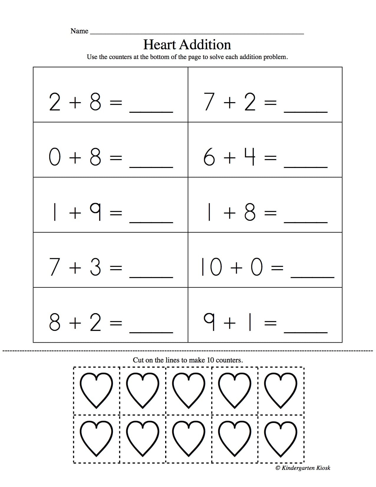 Addition Worksheets For Kindergarten Kindergarten Kiosk