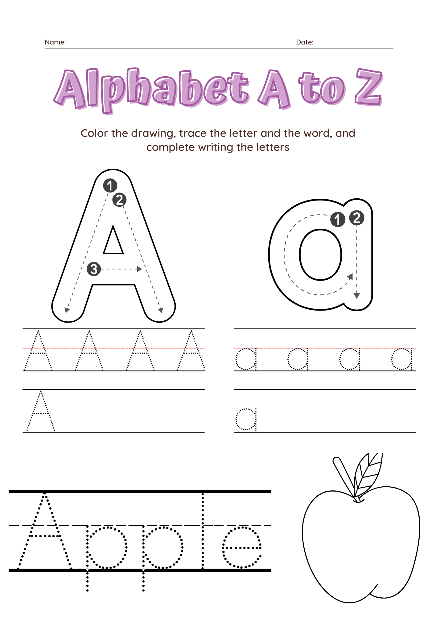 Alphabet A To Z Tracing Letters And Words Writing Them And 