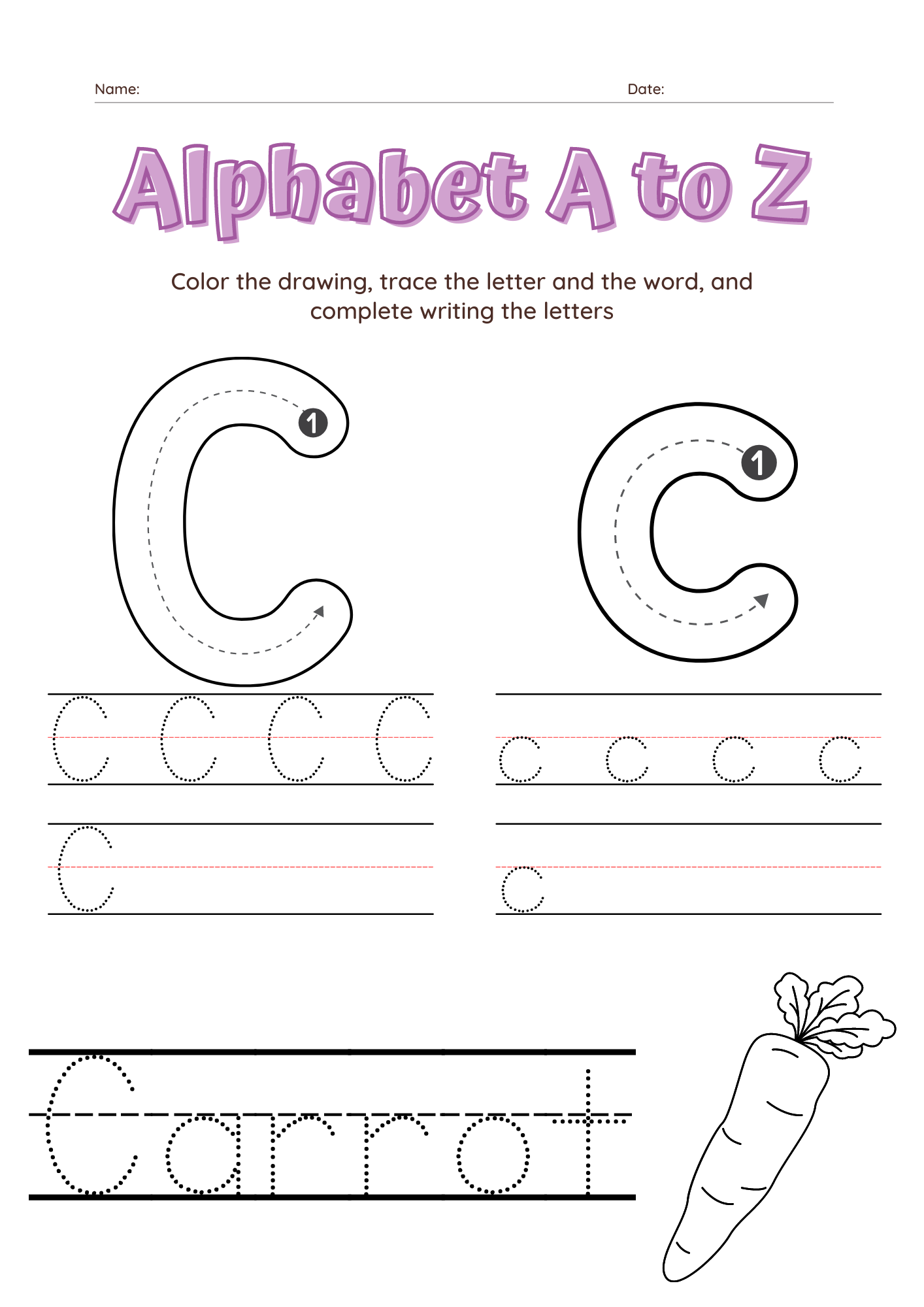 Alphabet A To Z Tracing Letters And Words Writing Them And 