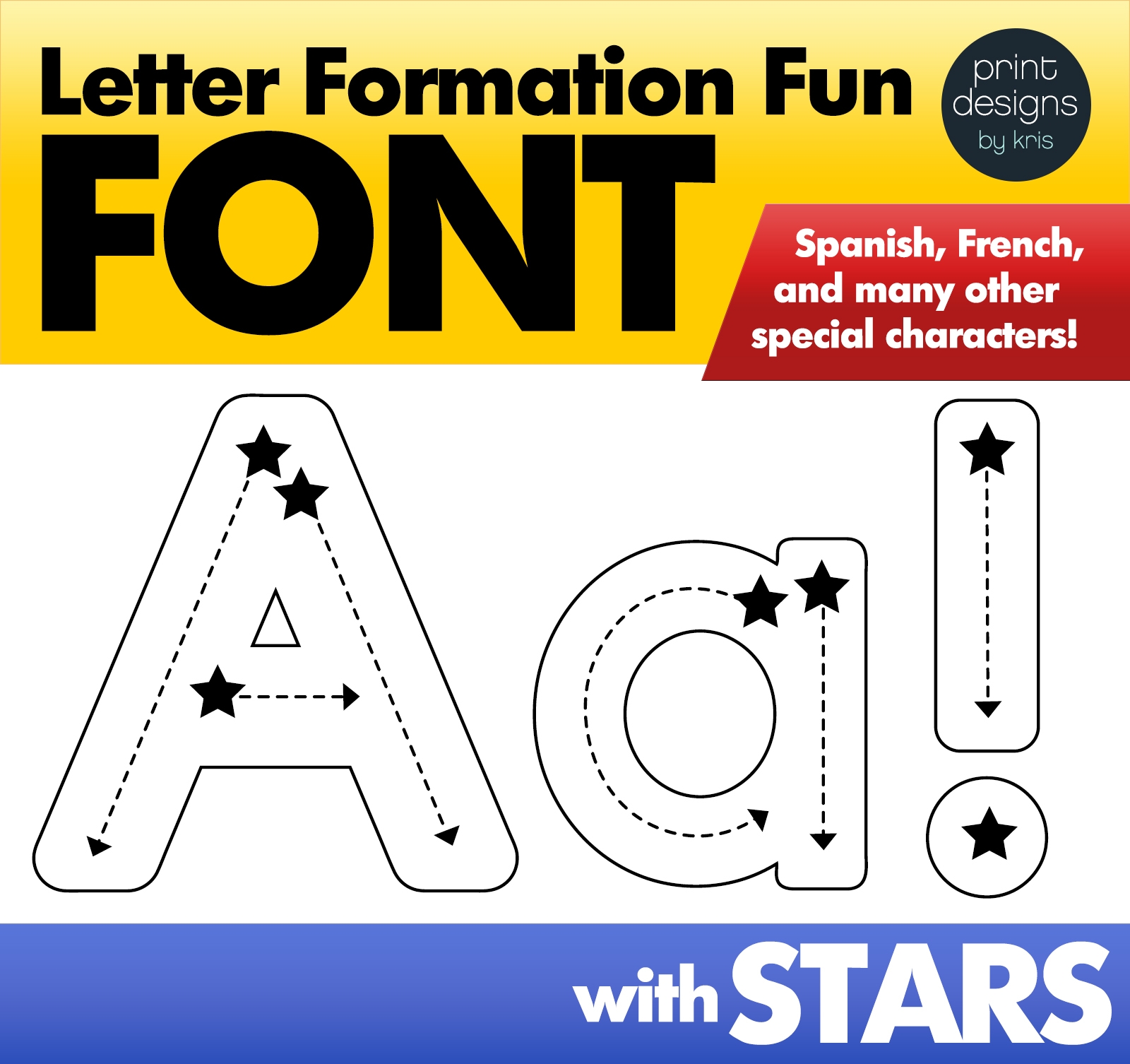Alphabet Letter Tracing Font Letter Formation Font STARS 