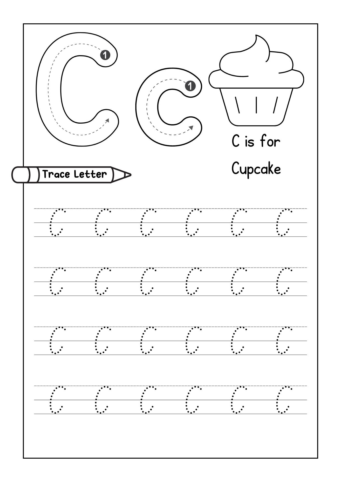 Alphabet Tracing Practice Letter C Handwriting Worksheet 