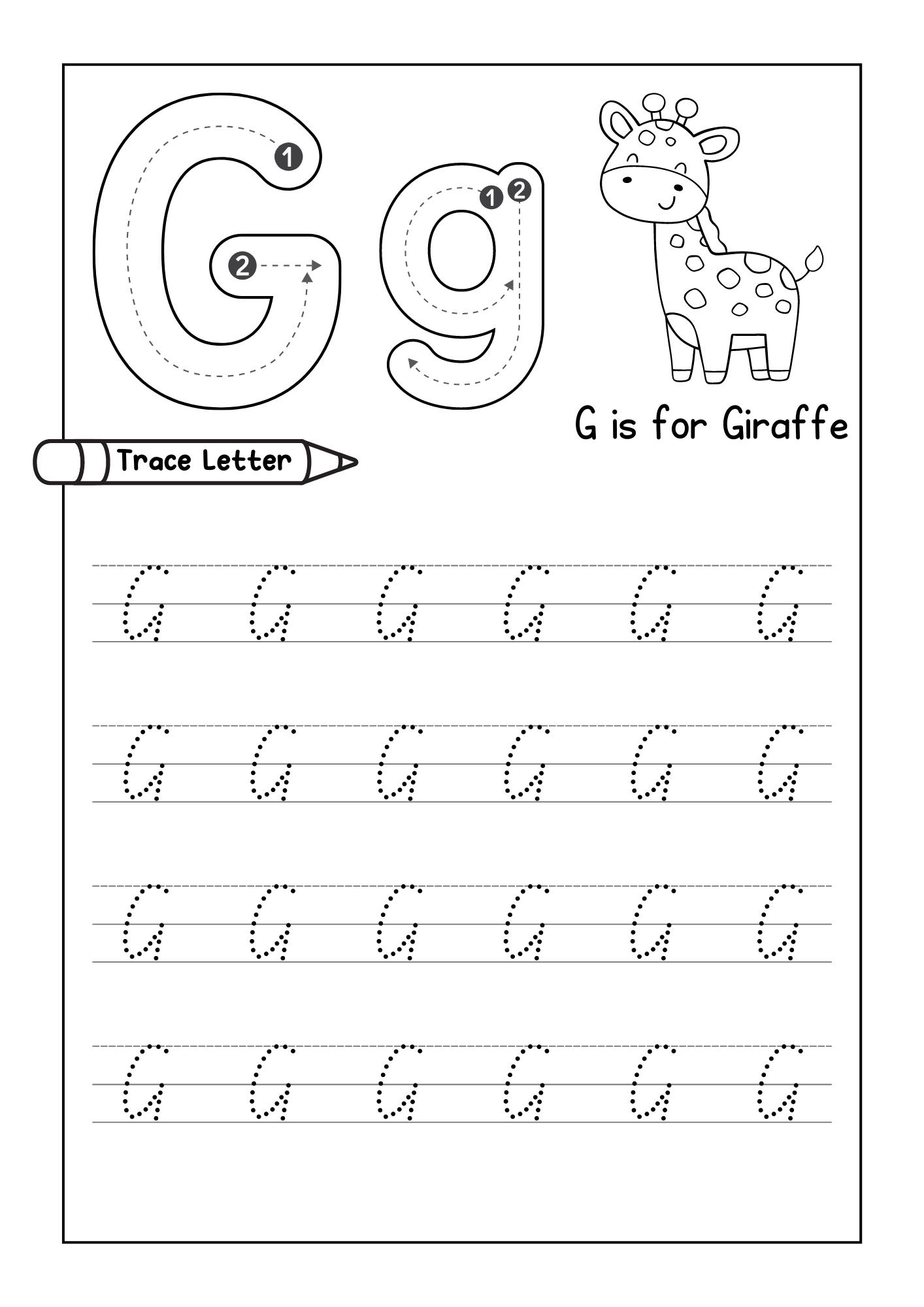 Alphabet Tracing Practice Letter G Handwriting Worksheet 