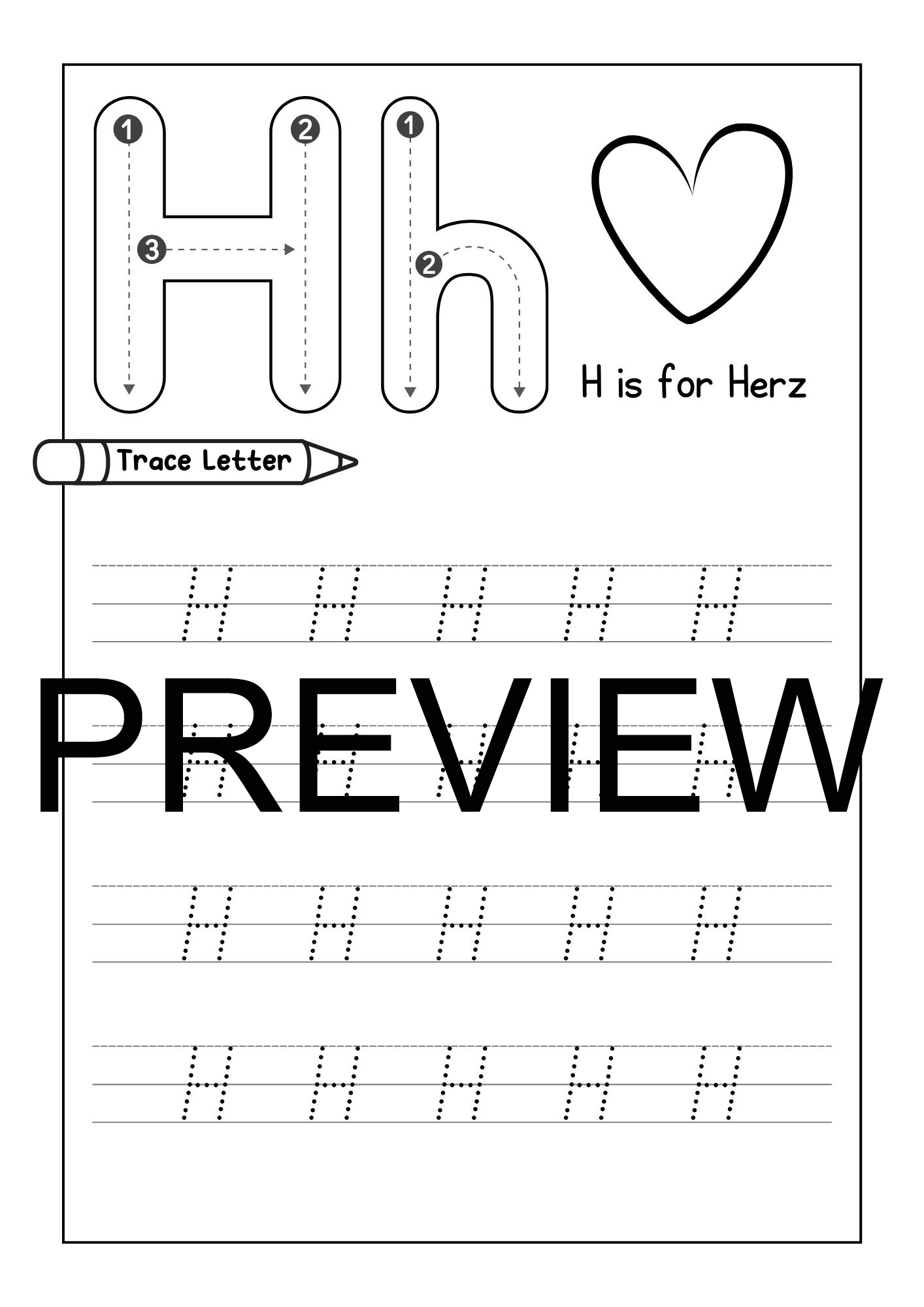 H Tracing Worksheet