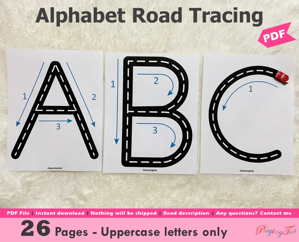 Alphabet Tracing Practice Road Mats Playingtots