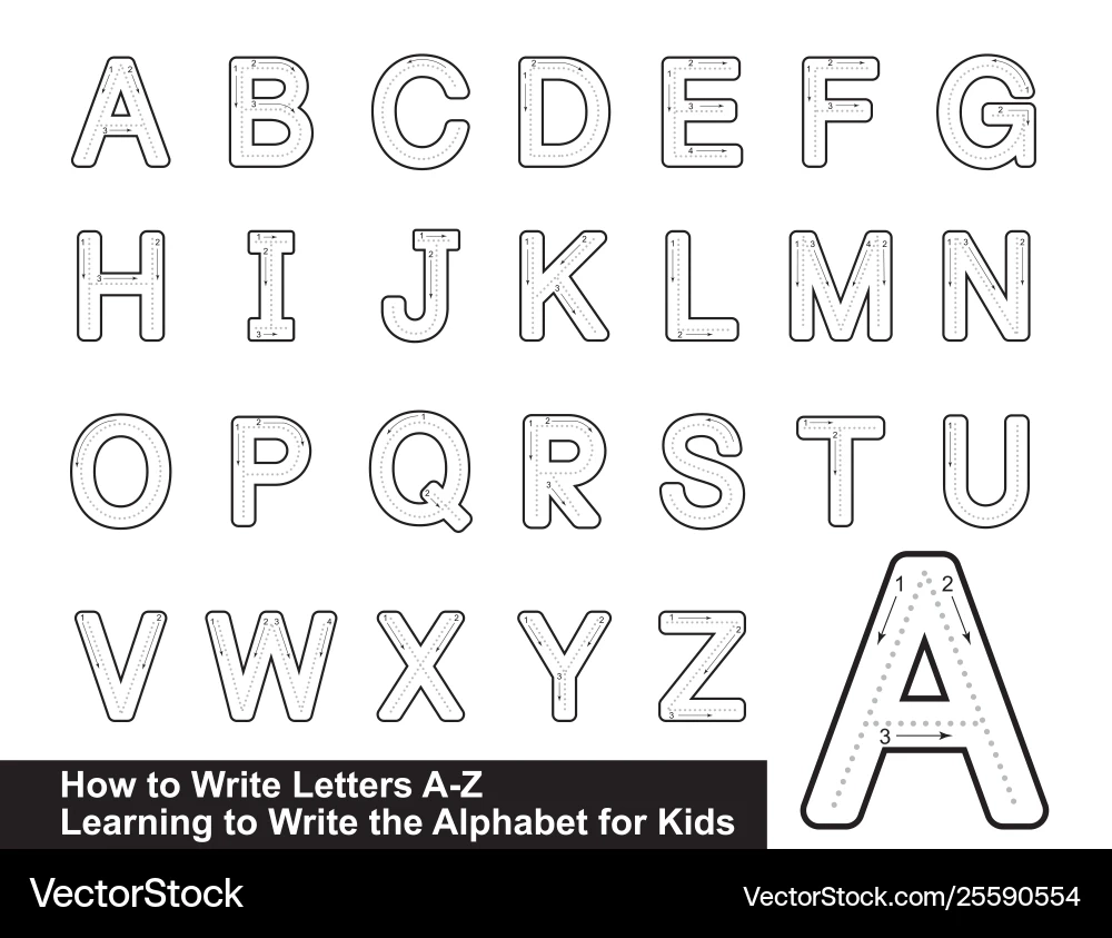 Alphabet Tracing Worksheet For Kids Royalty Free Vector 