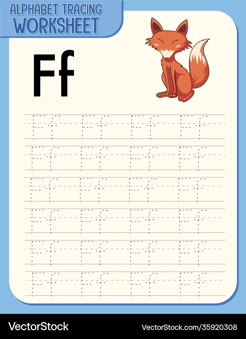 Alphabet Tracing Worksheet With Letter F Royalty Free Vector 