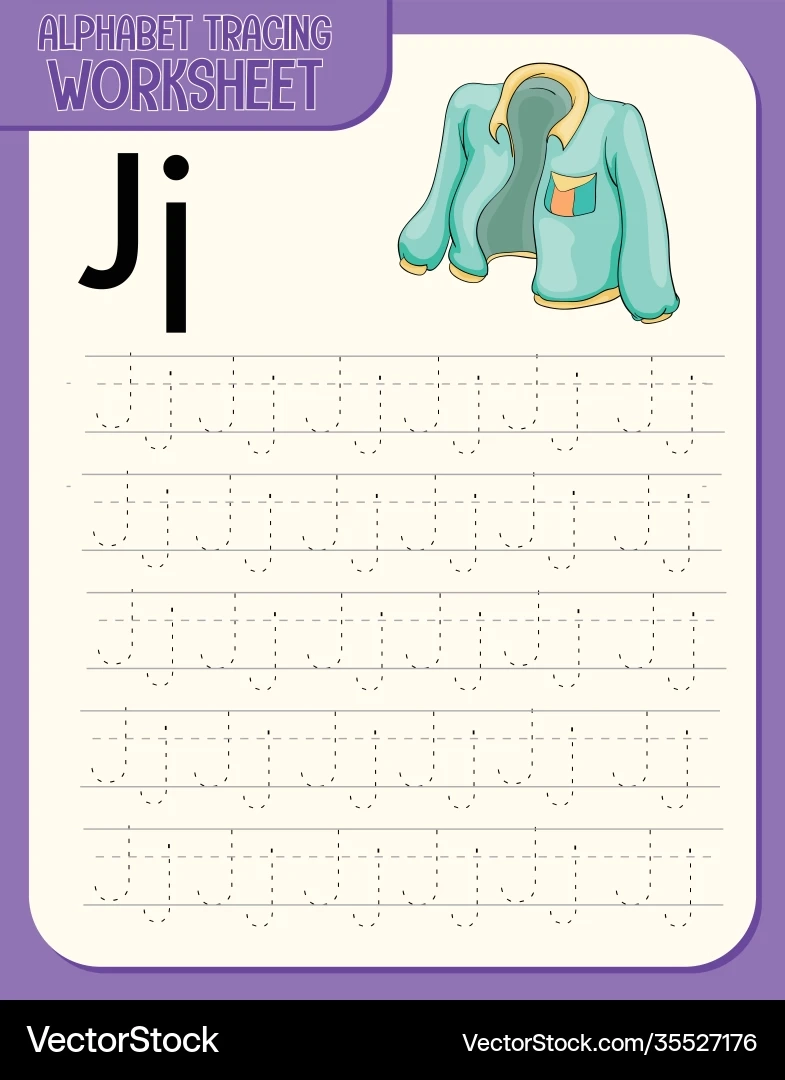 Alphabet Tracing Worksheet With Letter J Royalty Free Vector 