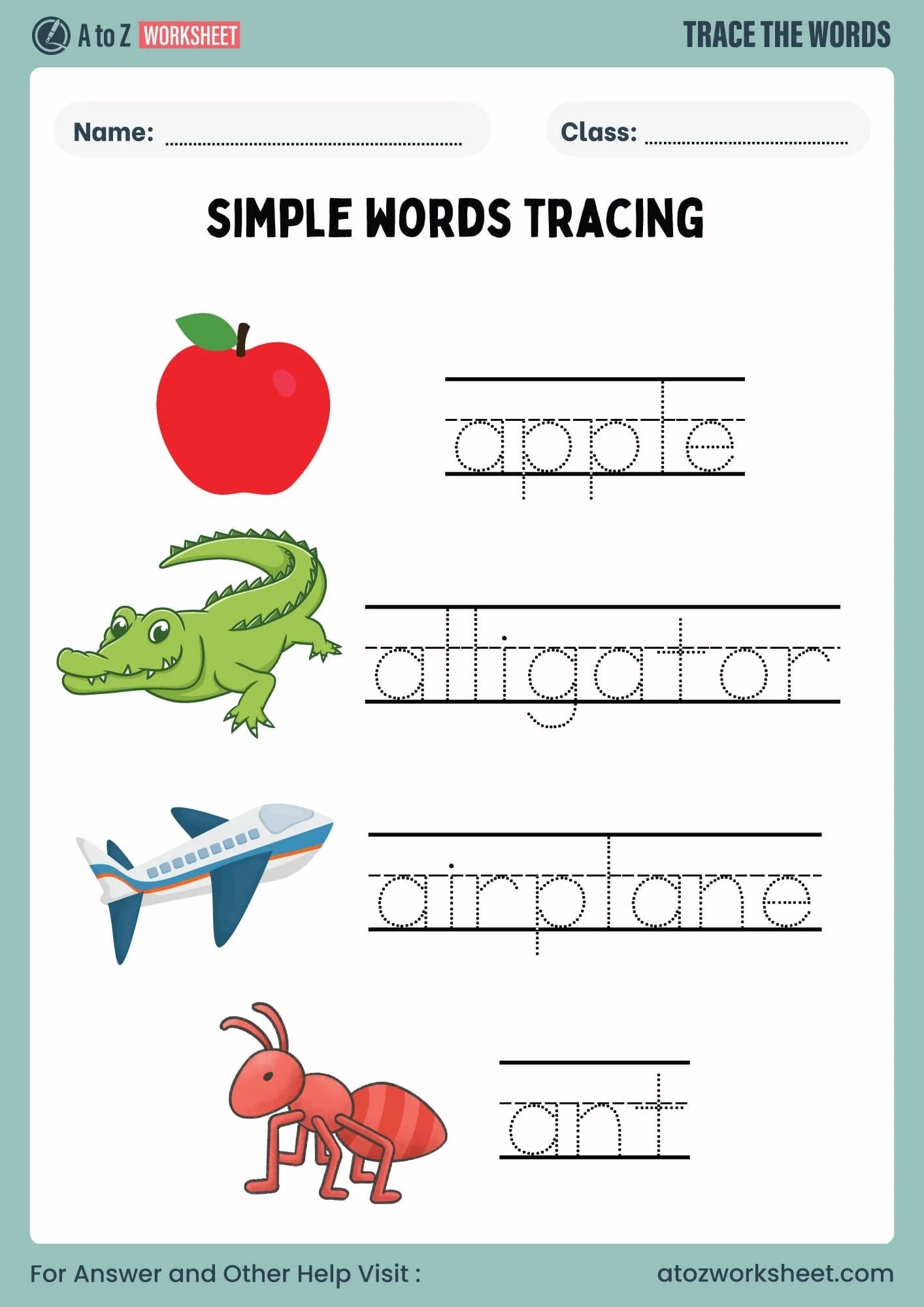 Tracing Worksheets Words
