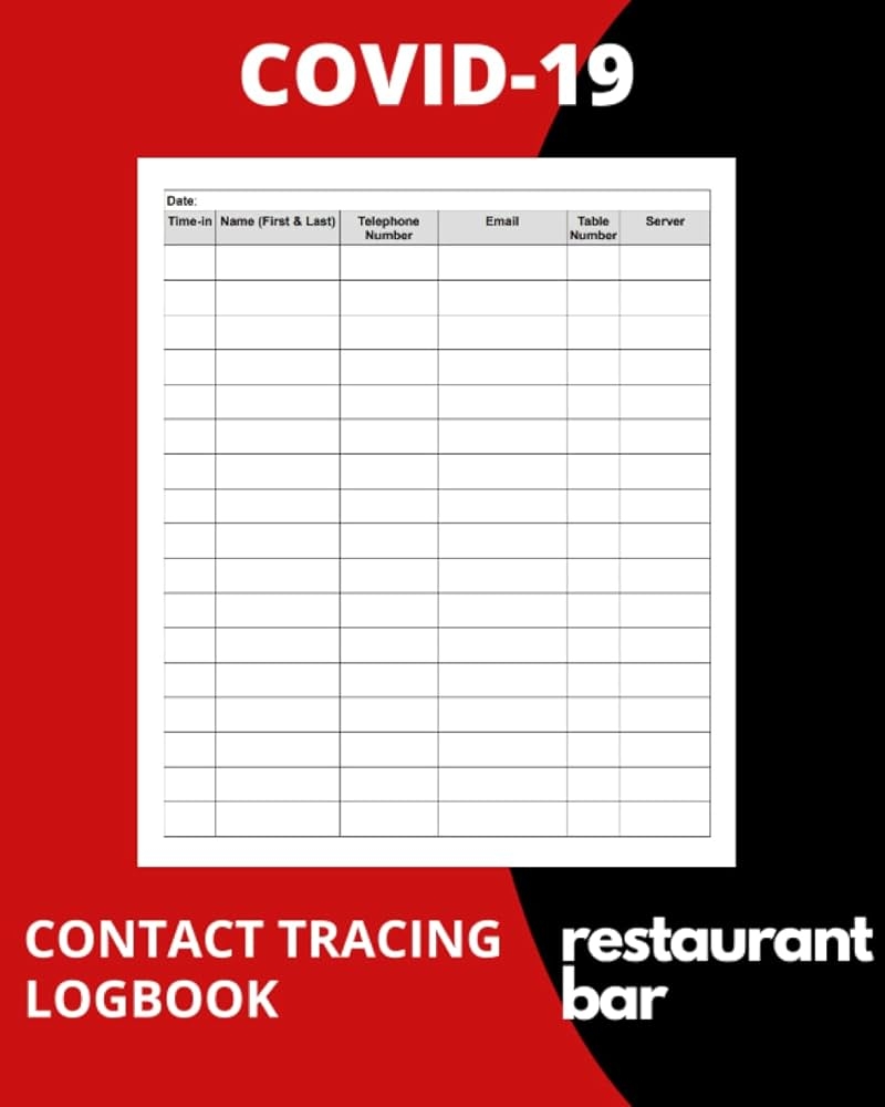 Amazon COVID 19 Contact Tracing Logbook For Restaurants 100 