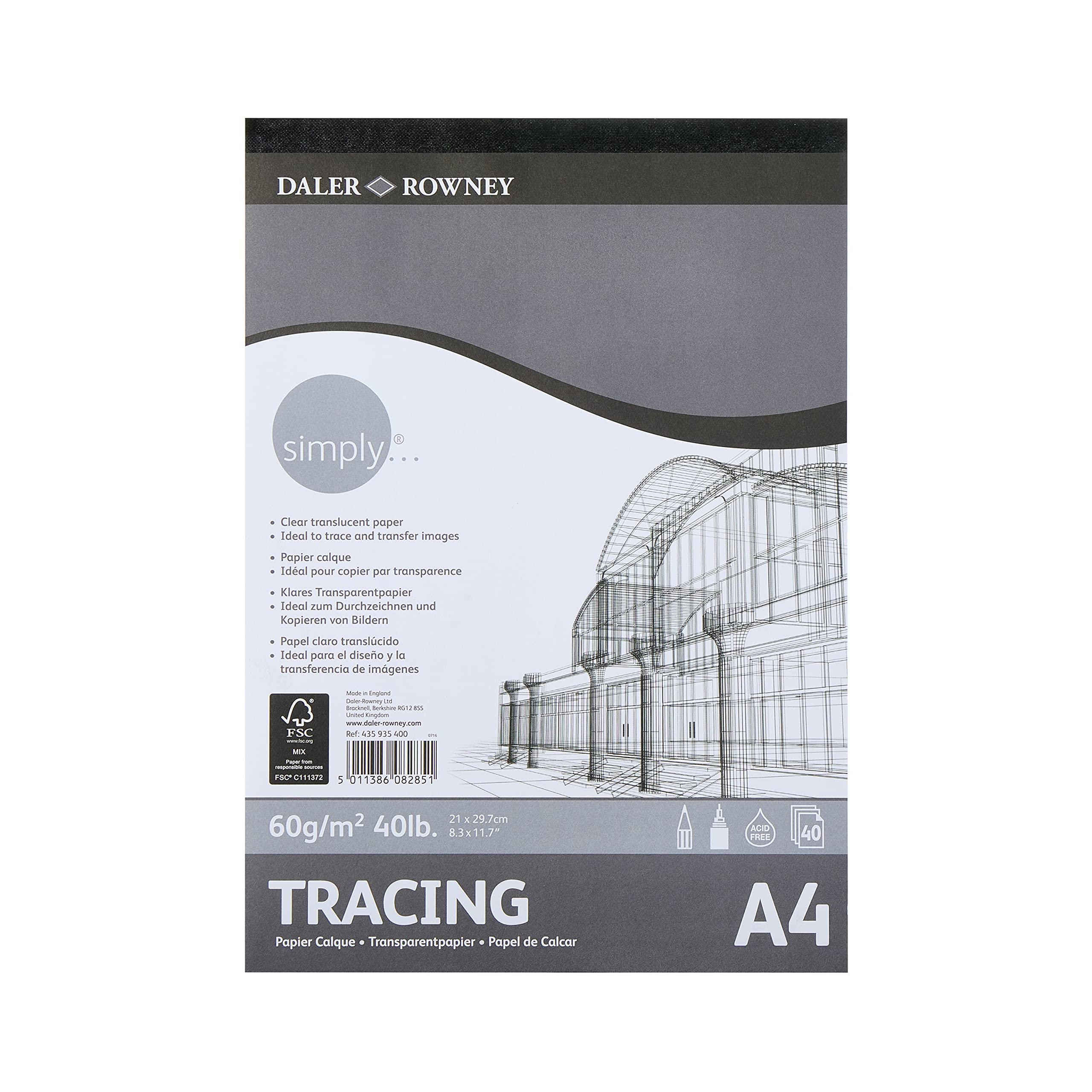 Amazon Daler Rowney Simply Smooth Surface 60gsm A4 Tracing 