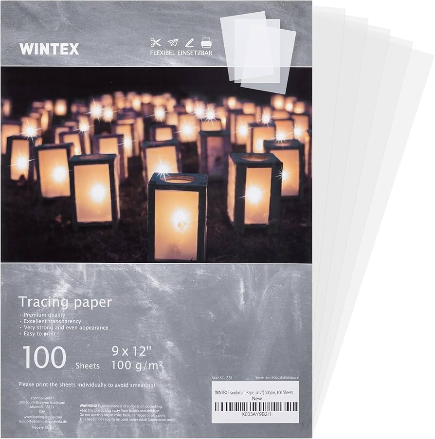 Amazon WINTEX Tracing Paper 9 X 12 Inch 100 Sheets Vellum 