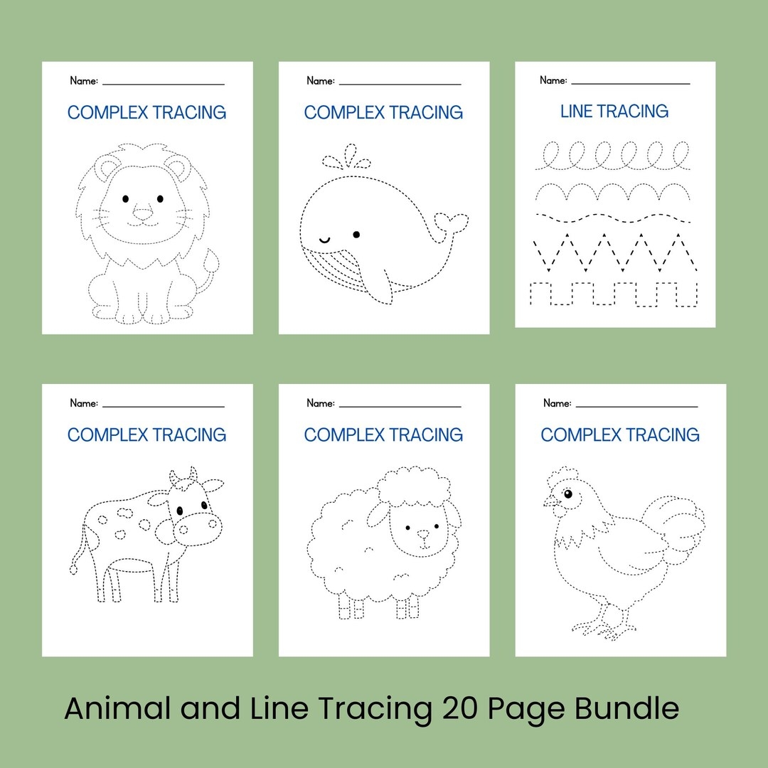 Animal Tracing Worksheets Preschool Handwriting Practice Digital Download 