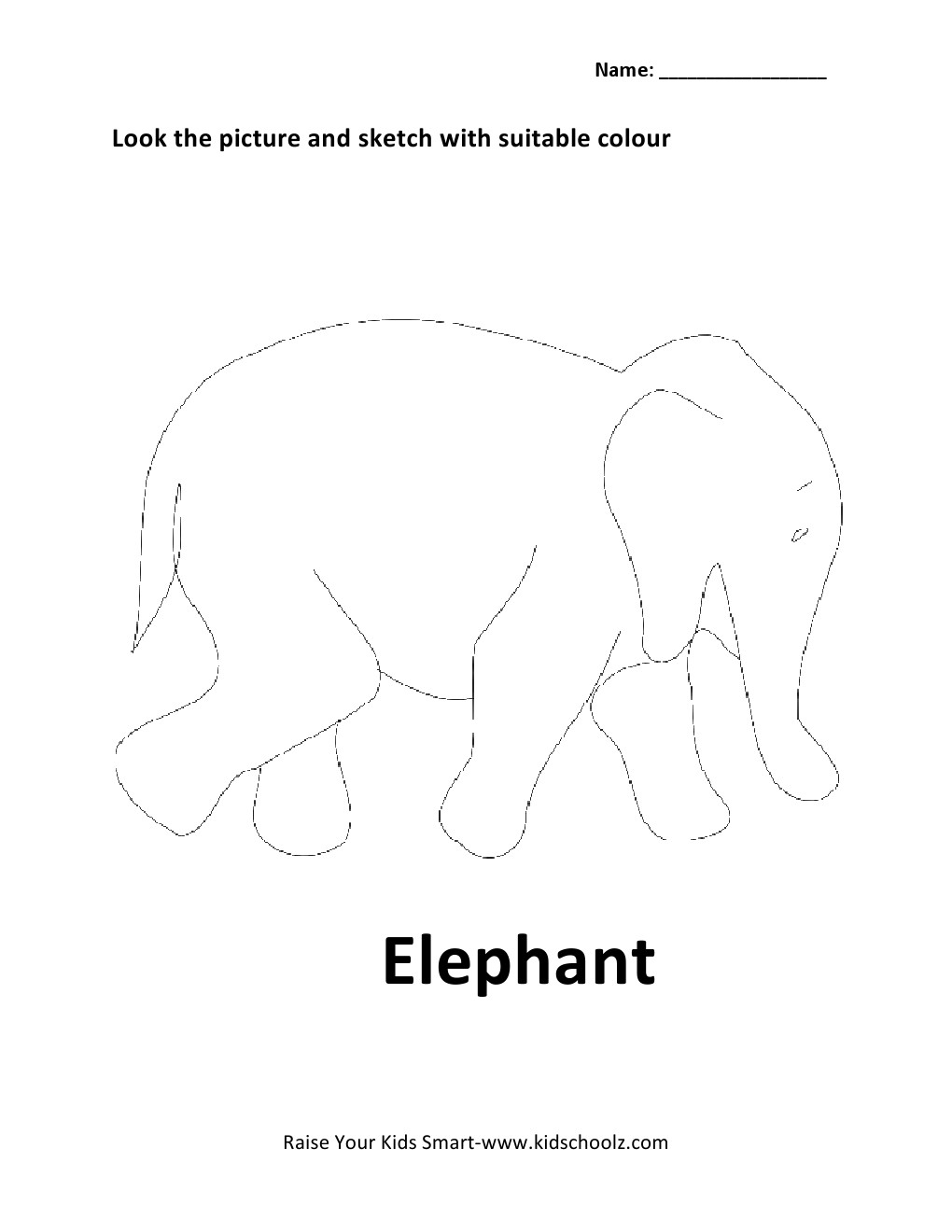 Animals Colouring Worksheets Elephant Kidschoolz