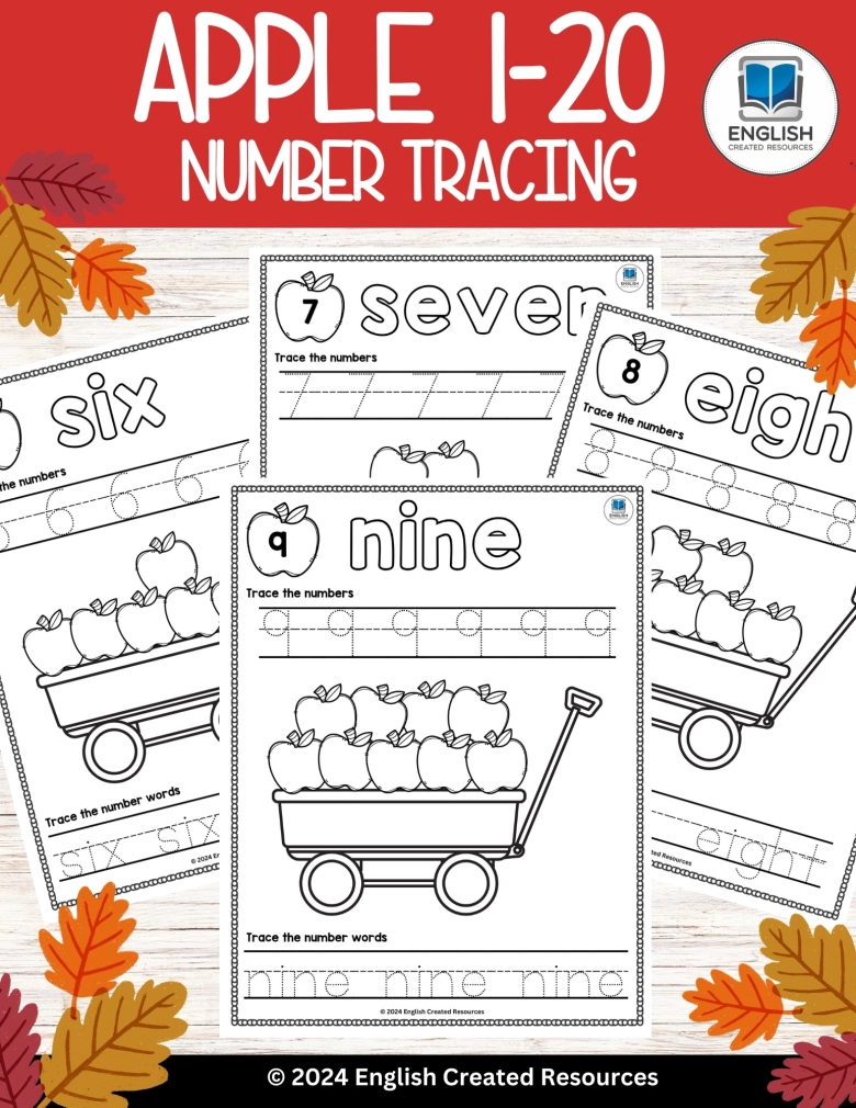 Apple 1 20 Number Tracing English Created Resources