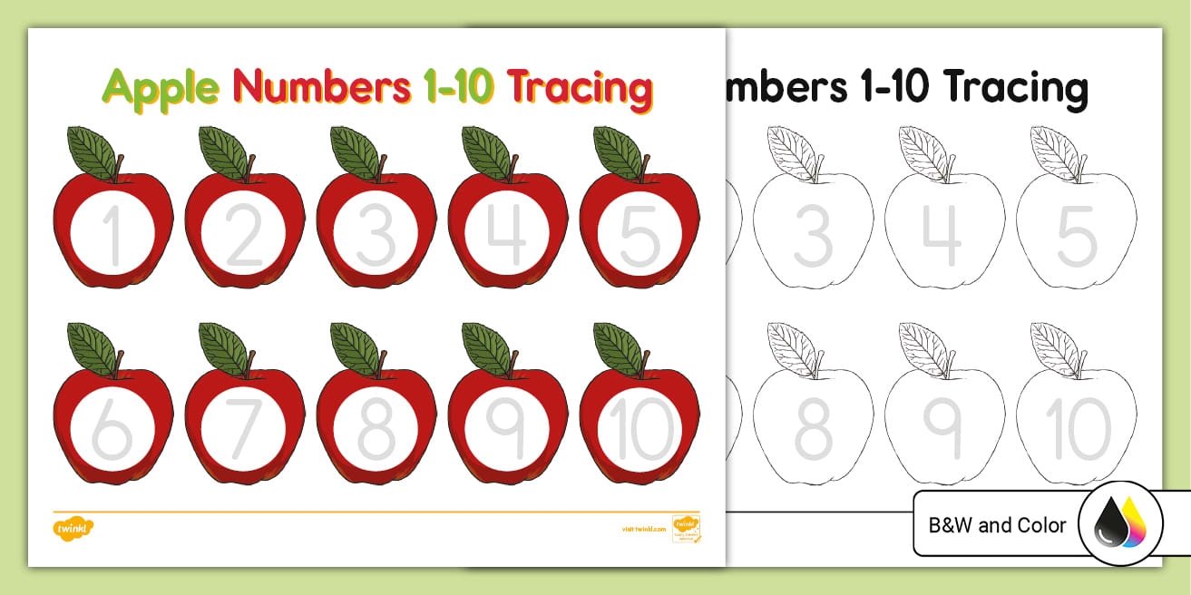 Apple Numbers 1 10 Tracing Worksheet For PreK K