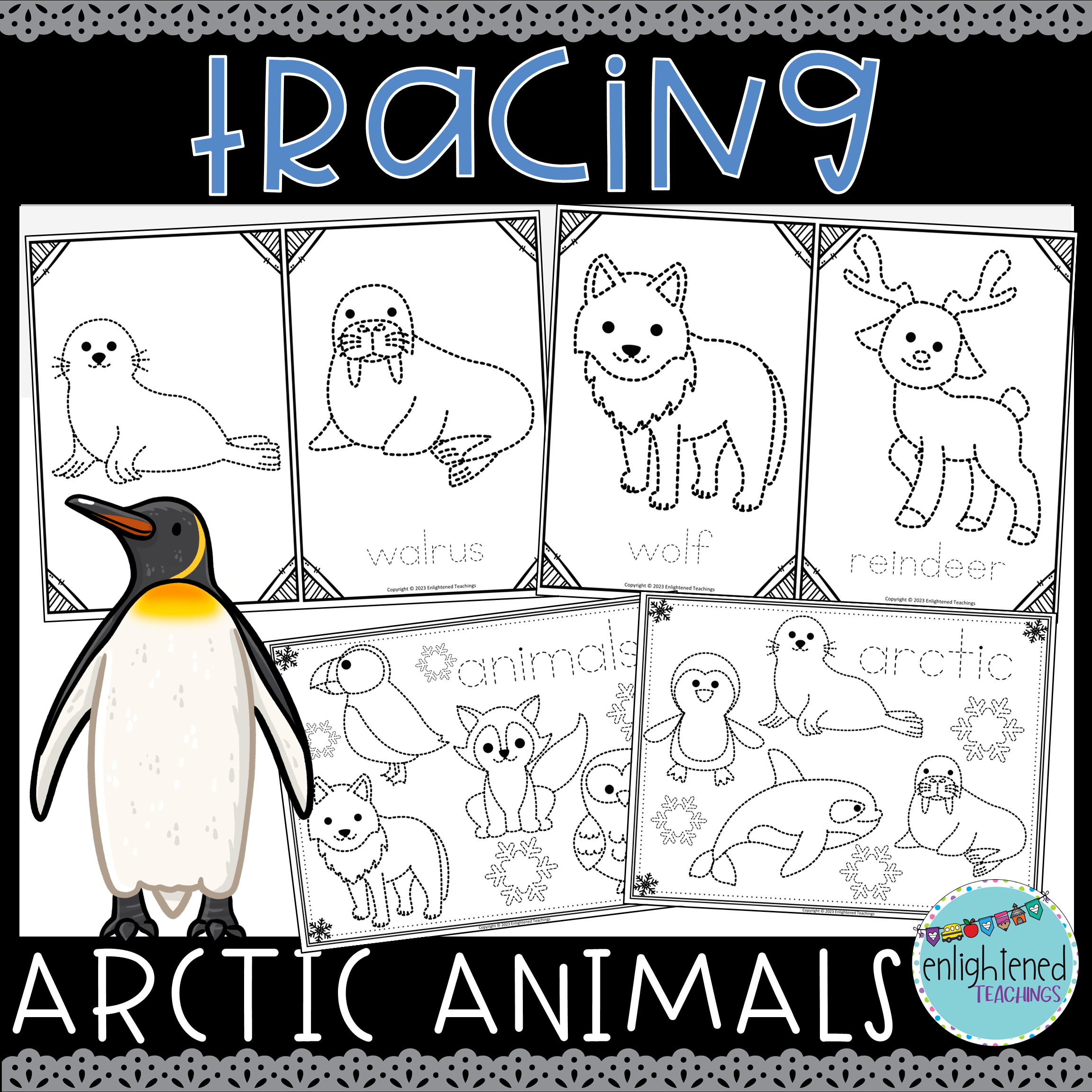Arctic Animal Tracing Worksheets Fine Motor Activity Winter 