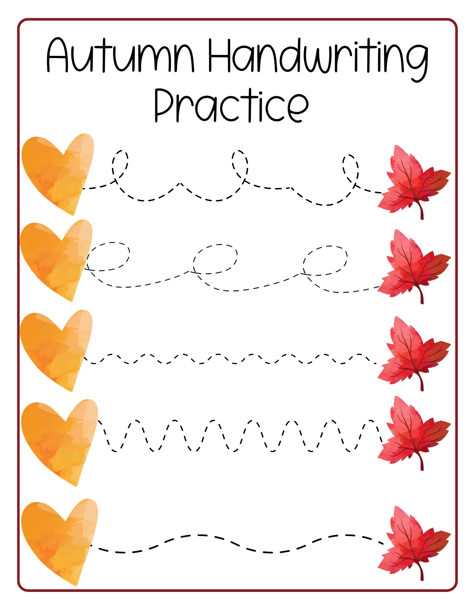 Preschool Fall Tracing Worksheets