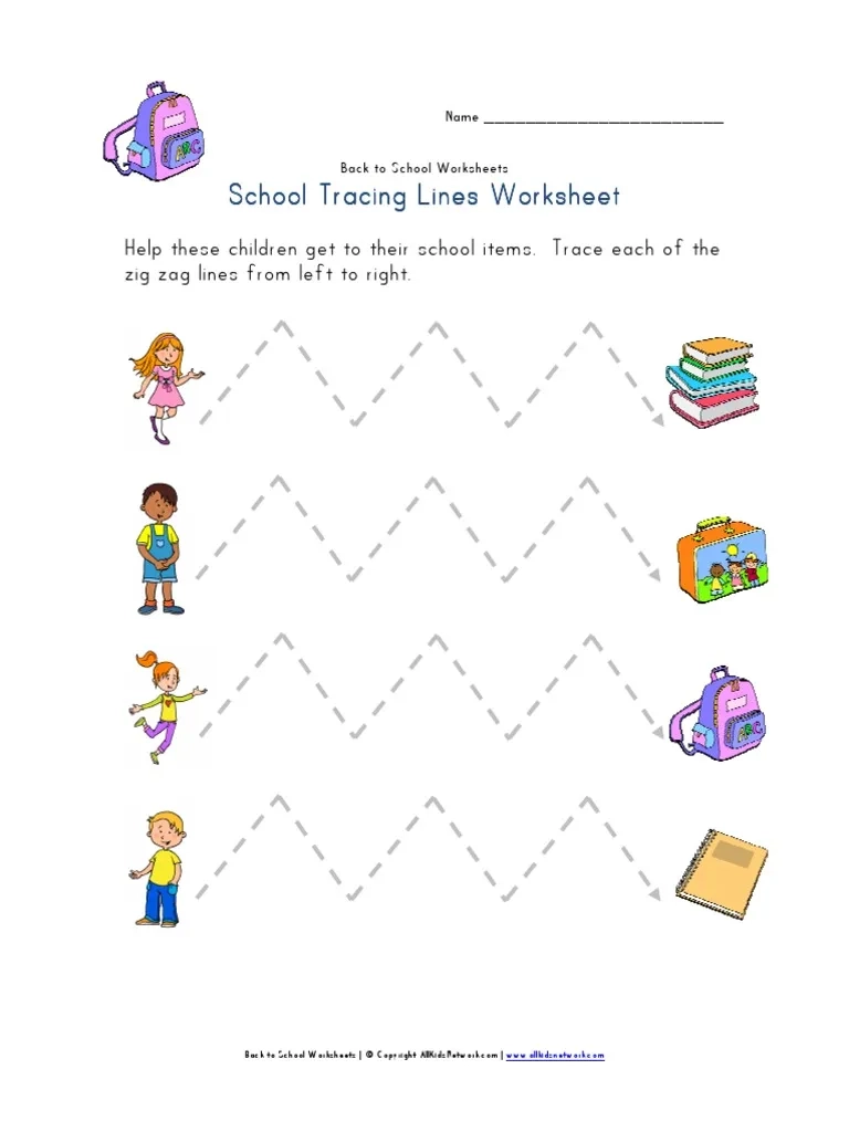 Back To School Tracing Zig Zag Lines Worksheet PDF Teaching 