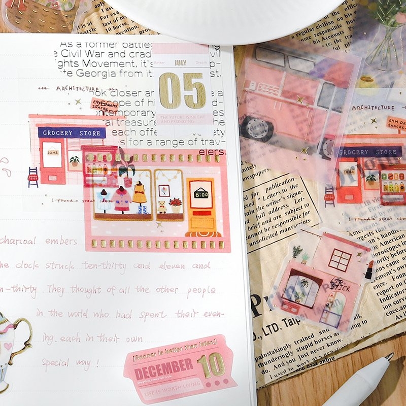 BGM Tracing Paper Sticker Set Leisurely Time Pink