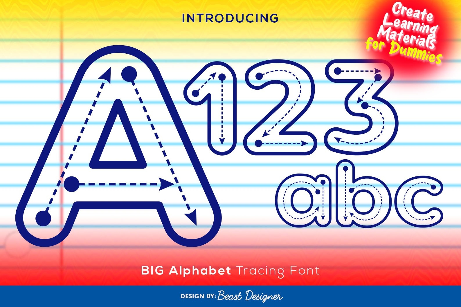 Big Alphabet Tracing Font Dashed Handwriting School Font