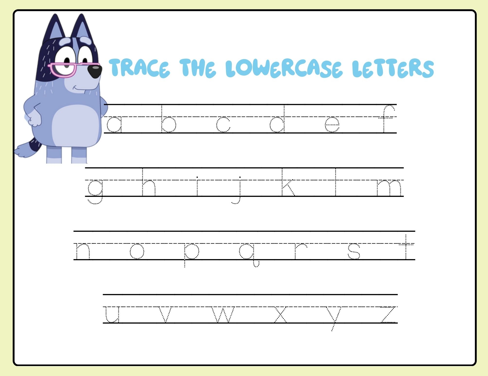 Bluey Tracing Worksheet