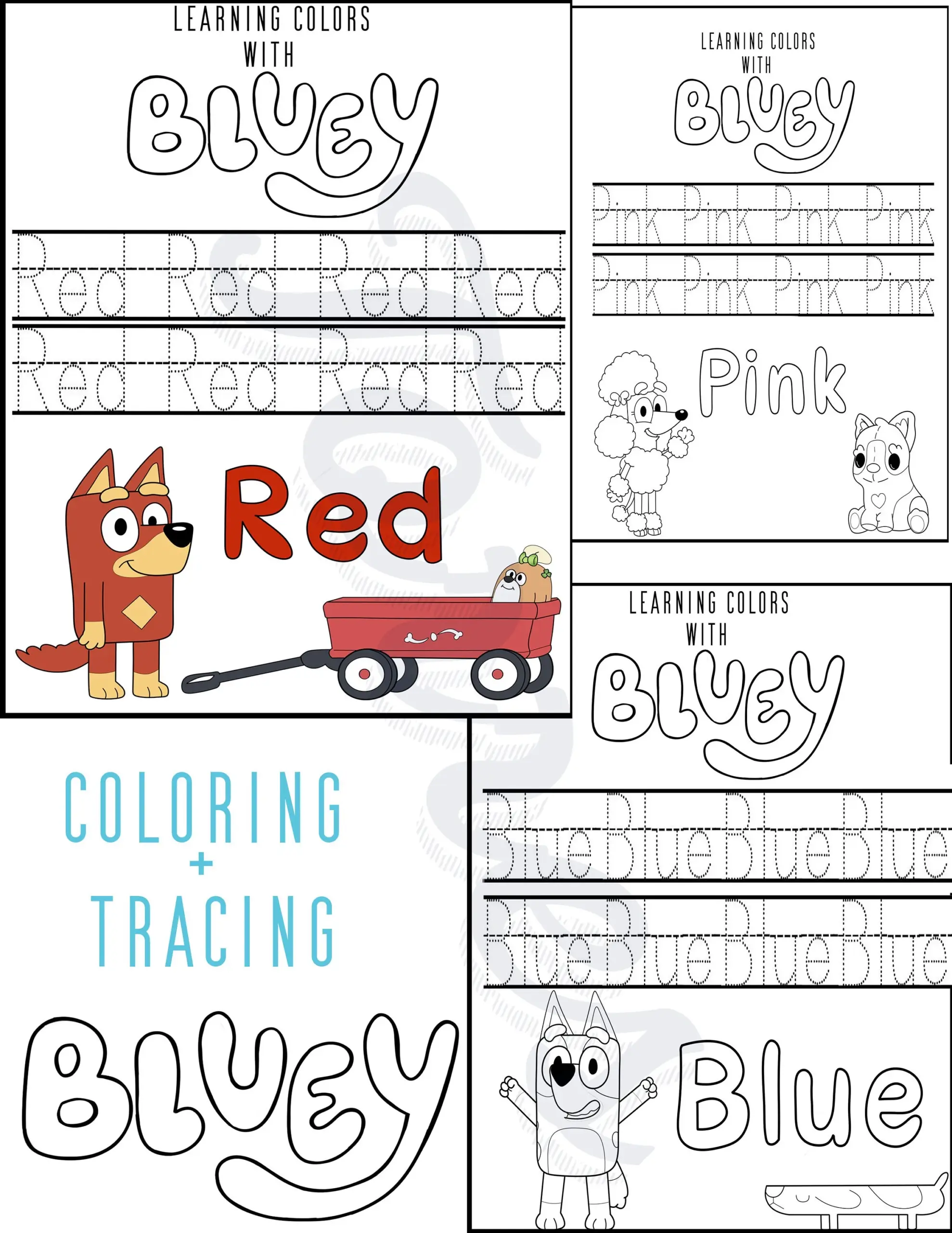 Bluey Children Color amp Tracing Learning Worksheets Etsy